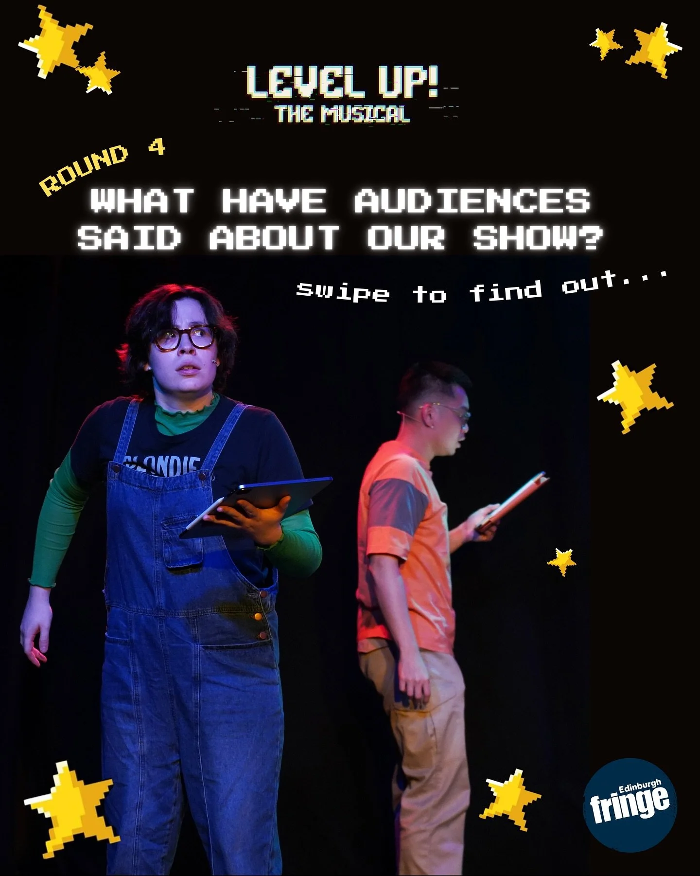 There are only TWO chances left to see Level Up! The Musical at Edinburgh Fringe. 

🎈Level Up! Runs Wednesday 30 July &ndash; 25th August (not 11th) 2025 @ 14:00. Big Yin Stage @ Gilded Balloon. 

Graphics by @halpurton 

🏷️ #EdFringe #EdFringe2025