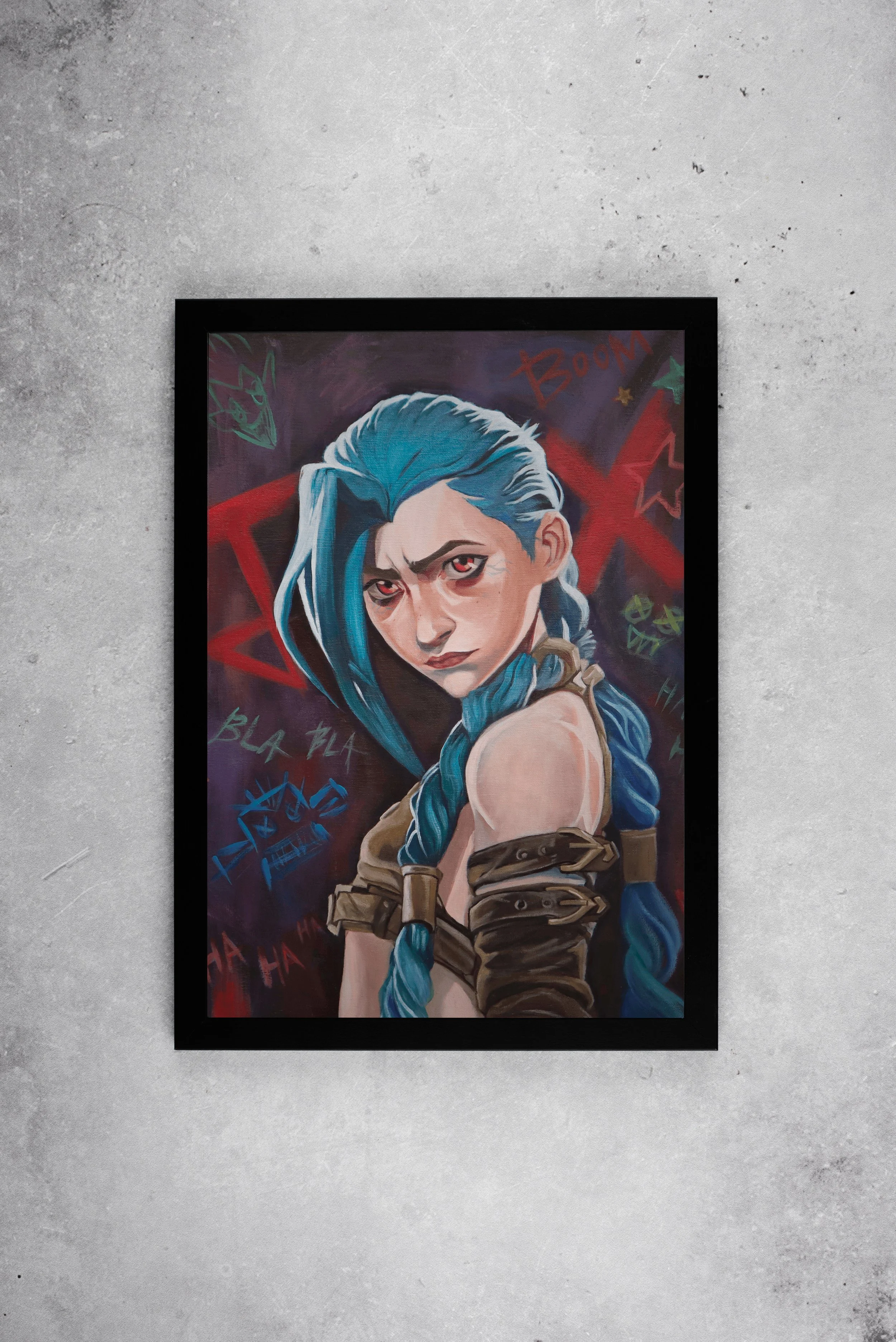 Artwork featuring a character of Arcane show of Netflex. home decoration, intetior design