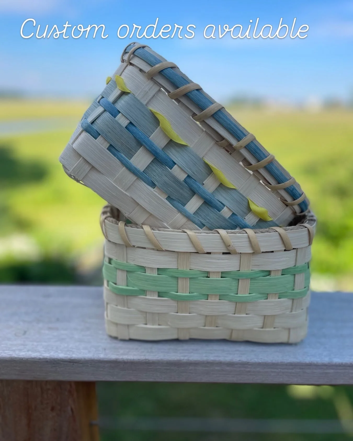 To order a custom basket see sample baskets @beachtreebaskets.com or DM for quote