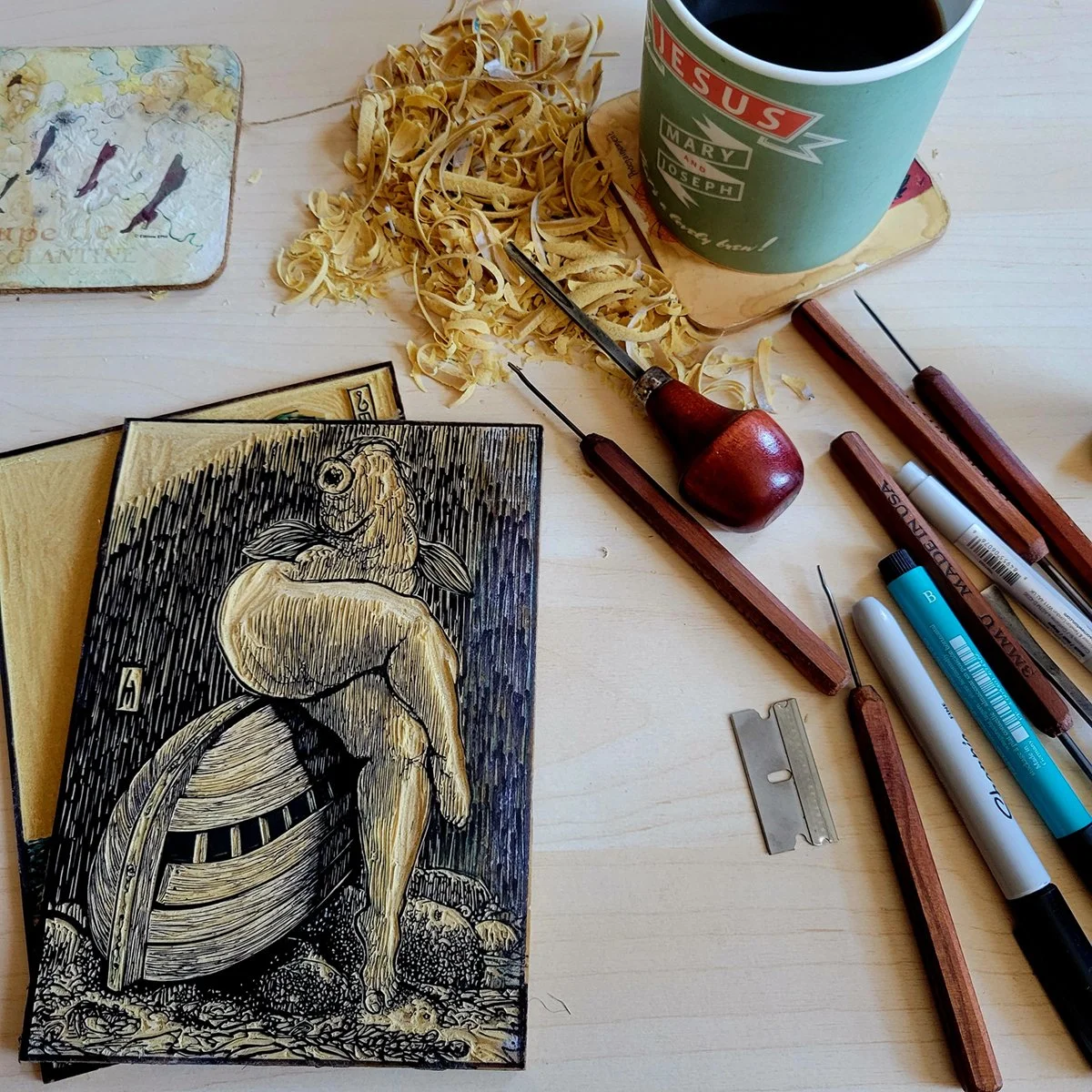 "Wee Sea Maiden No. 8" - linocut