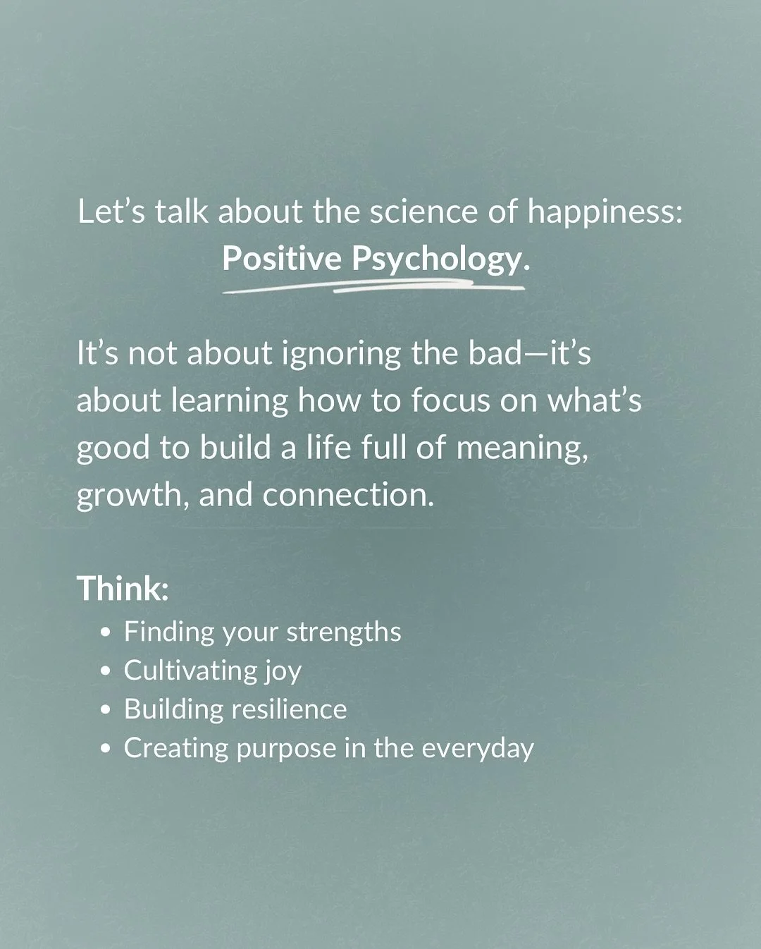✨ The Science of Happiness: Positive Psychology ✨

Did you know that happiness isn&rsquo;t just about feeling good&mdash;it&rsquo;s about living well? Positive psychology is the science of thriving, focusing on strengths, joy, meaning, and connection