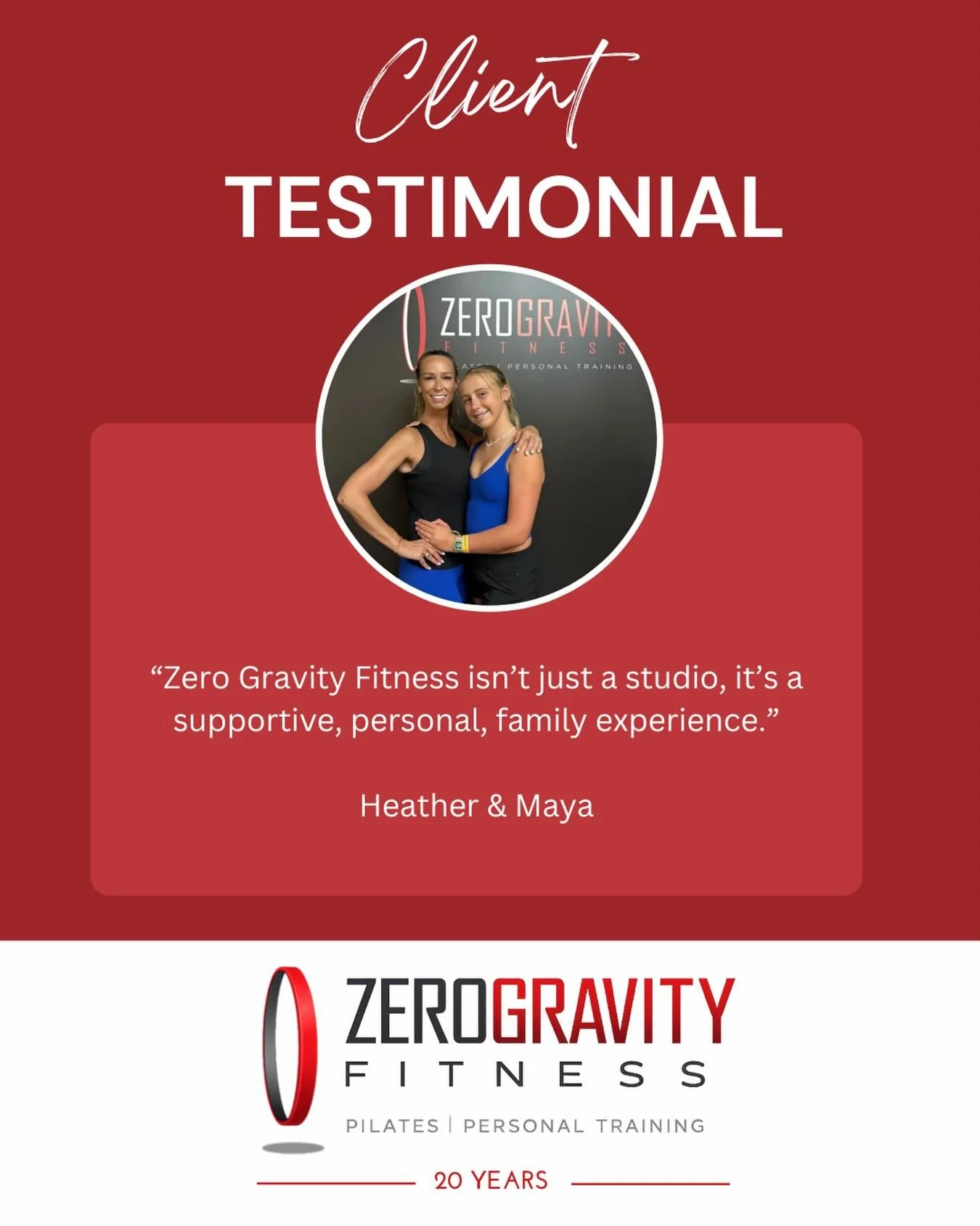 For 20 years, we&rsquo;ve been helping clients feel empowered, encouraged, and at home every step of the way 👯❣️ #ZeroGravityFit #ClientLove #FitnessFamily #zgfcommunity #pilatesstudio