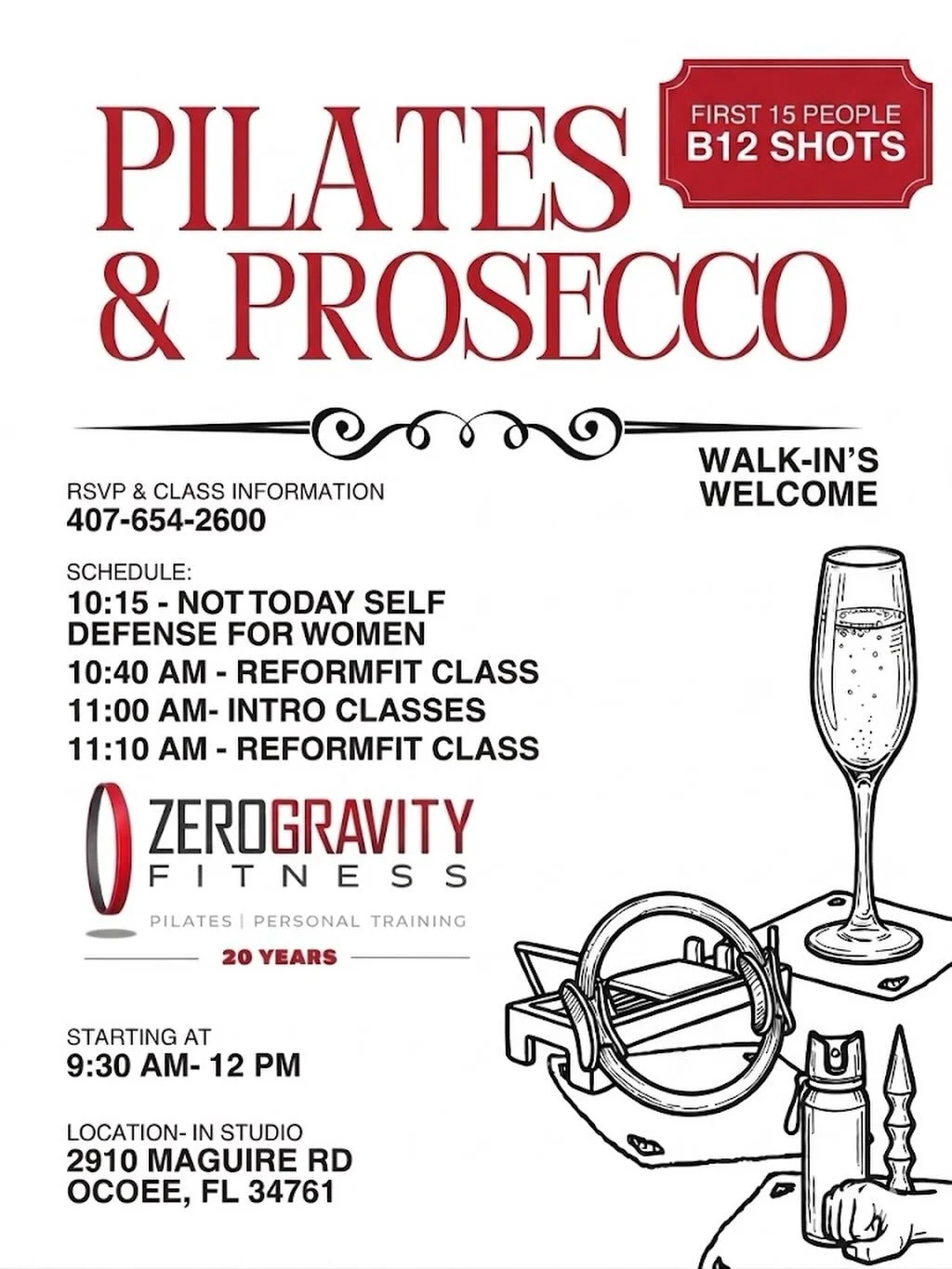 Cheers to 20 years of strength, movement, and community 🥂✨ Join us tomorrow for a special Pilates &amp; Prosecco anniversary celebration! From new classes to a women&rsquo;s self-defense speaker, there&rsquo;s something for everyone. Walk-ins welcom