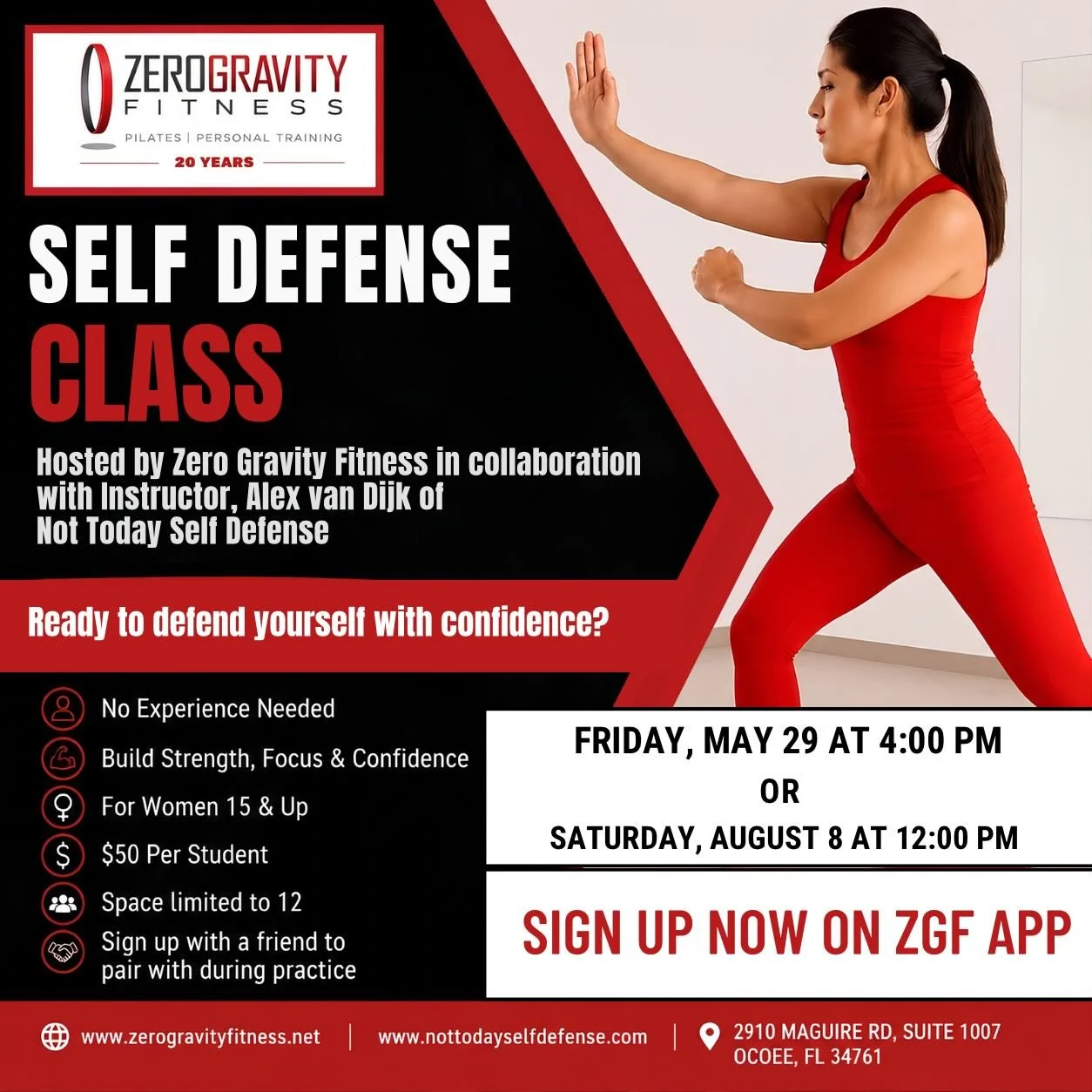 Join us THIS FRIDAY for a women&rsquo;s self-defense workshop at our studio &mdash; build confidence, learn practical skills, and feel more prepared in any situation. Limited spots available! 👊

#ConfidenceThroughStrength #ZeroGravityFitness #OcoeeF