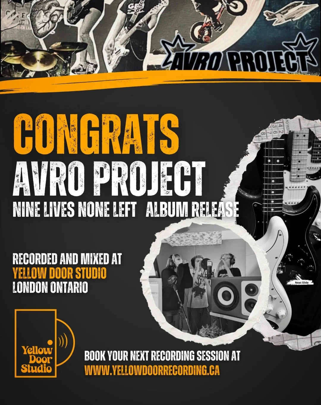 Congratulations @avroprojectofficial on the release of Nine Lives None Left today! Make sure to follow and take a listen!

Great players, great people, great music! 

www.yellowdoorrecording.ca

#londonon #yellowdoorstudio #punkcanada