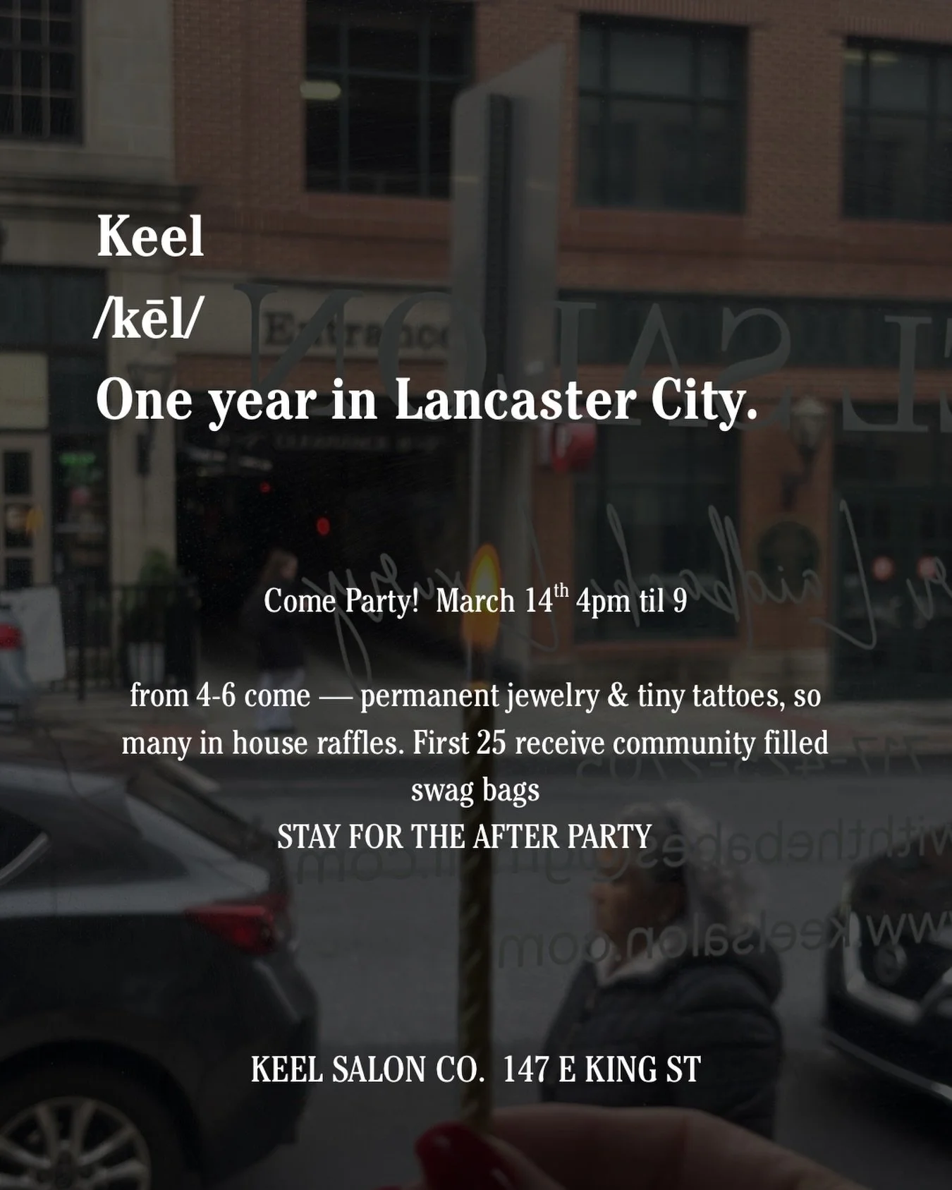 One year ago we opened the doors to Keel in Lancaster City.

Since then this space has been filled with conversations, transformations, laughter, late nights, new friendships, and so much growth.

To every person who has sat in a chair, supported an 