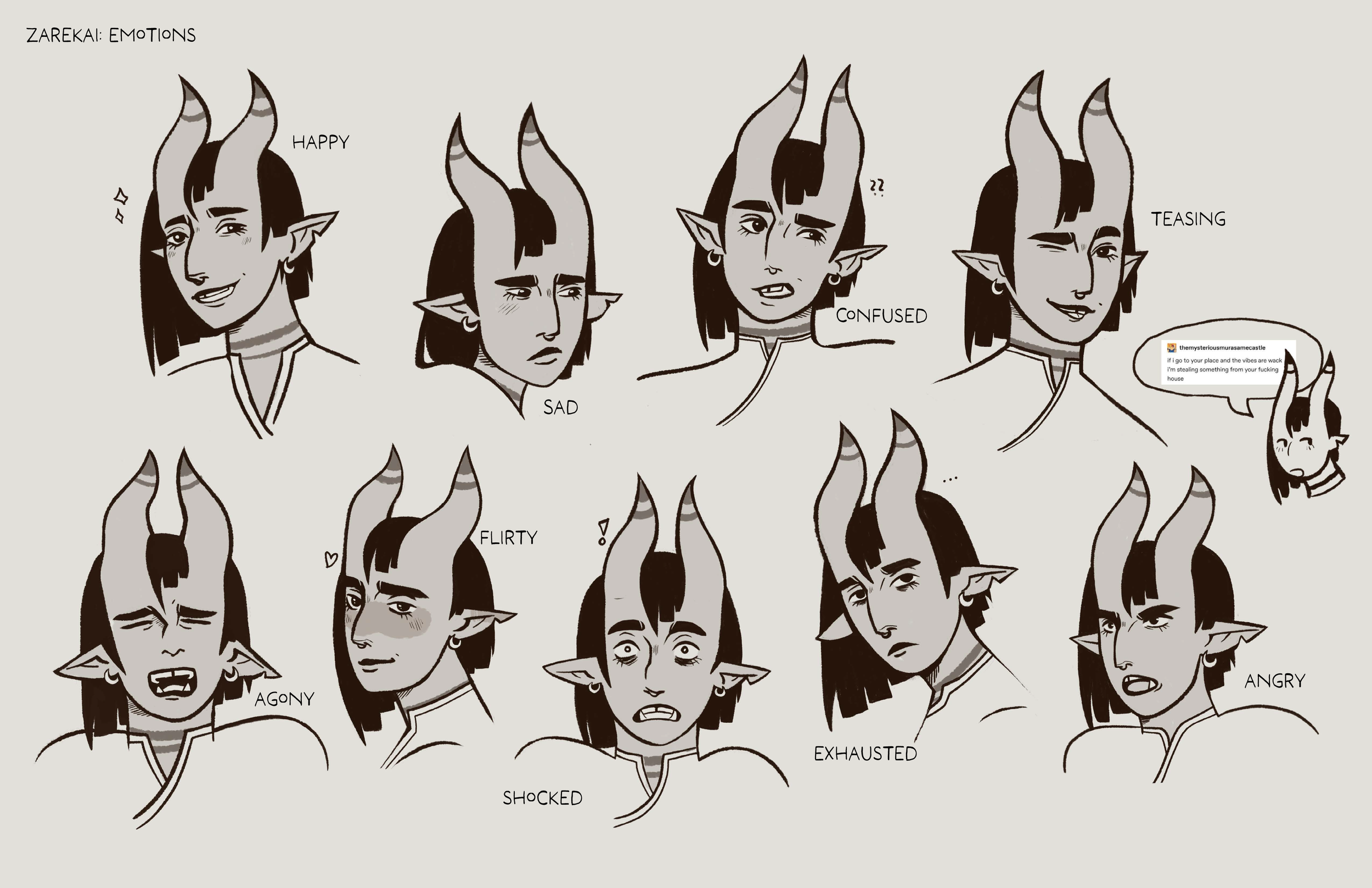 Zarekai expression sheet.