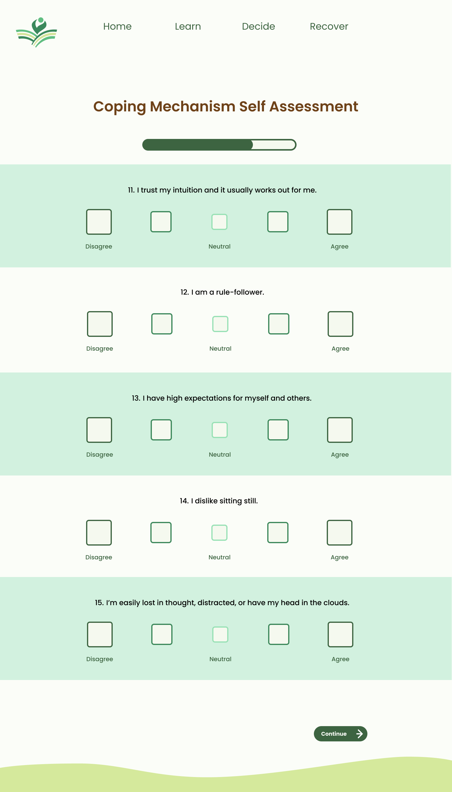 Page three of the personality typing quiz.