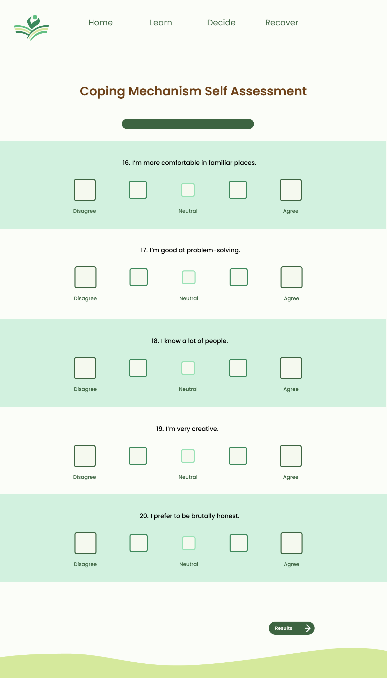 Page four of the personality typing quiz.