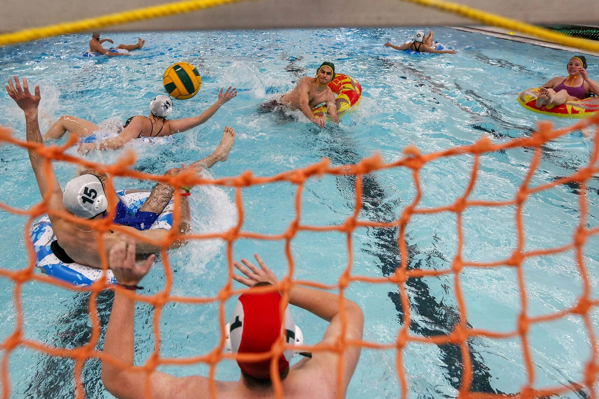 Missouri S&T students participate in a one-day intramural tournament of inner tube water polo in the Gale Bullman Multi-Purpose Building on Friday, Feb. 13, 2016. 