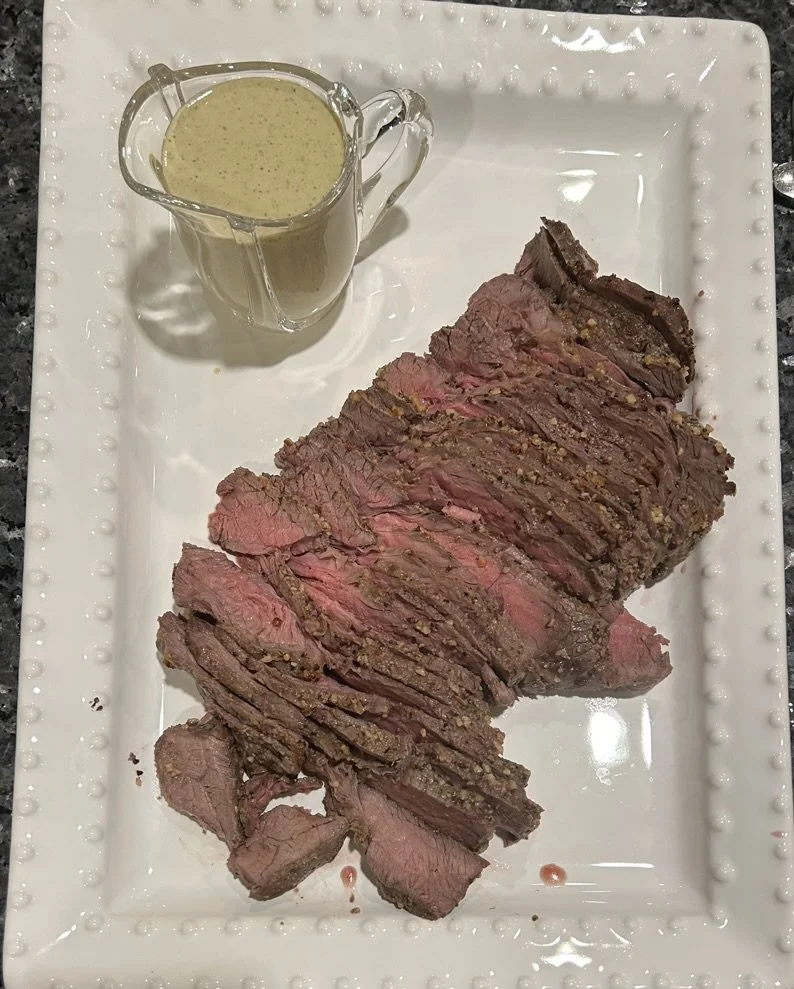 London Broil w/Cucumber Steak Sauce