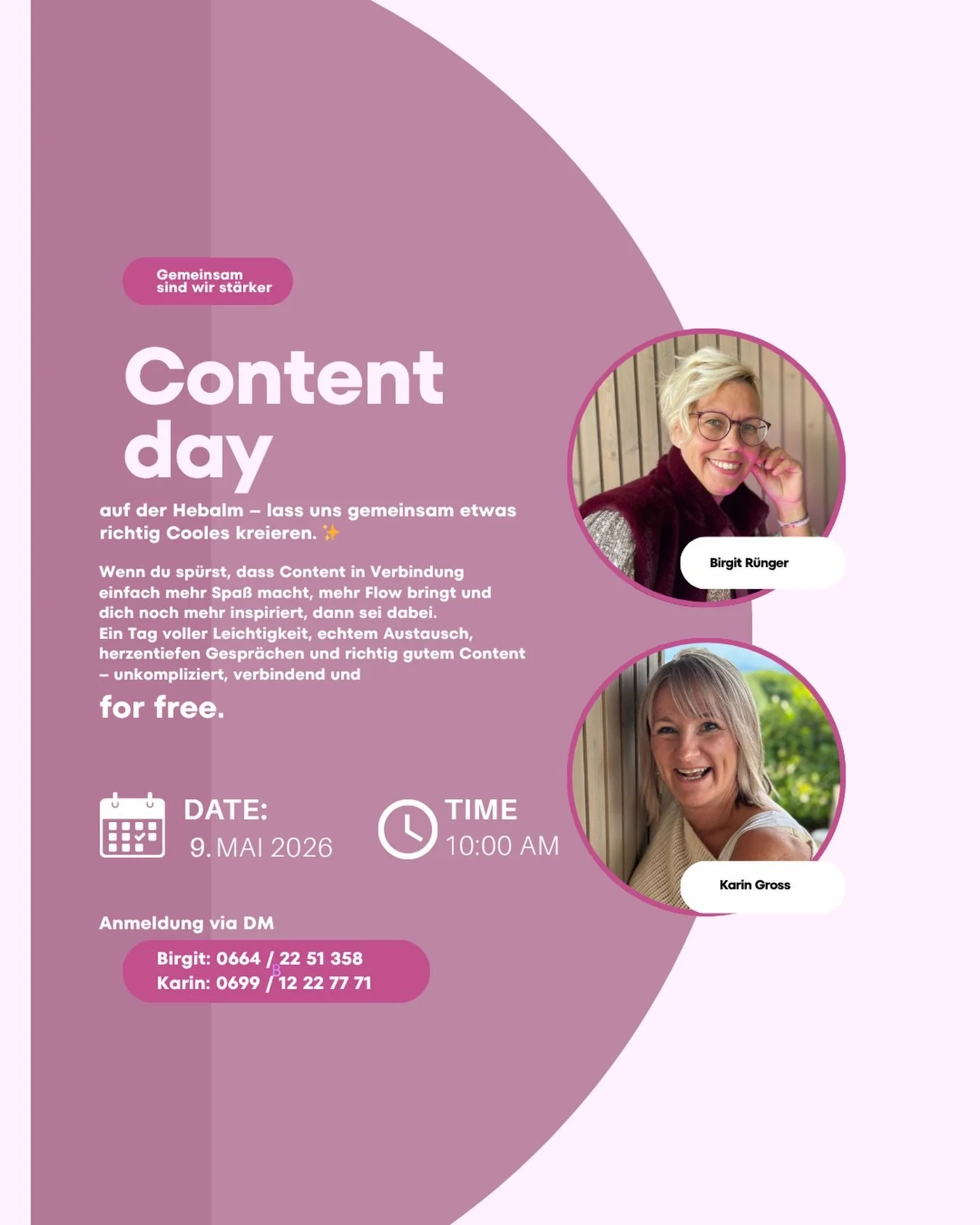 ✨ CONTENT DAY ✨ 

Du willst endlich Content, der sich nach dir anf&uuml;hlt? 
Du hast genug von &bdquo;ich sollte mal posten&ldquo;, aber kein Material? 

Dann komm zu unserem ersten Content Day am 9. Mai 💛 

🌿 in der Natur 
📸 mit echten, wundervo