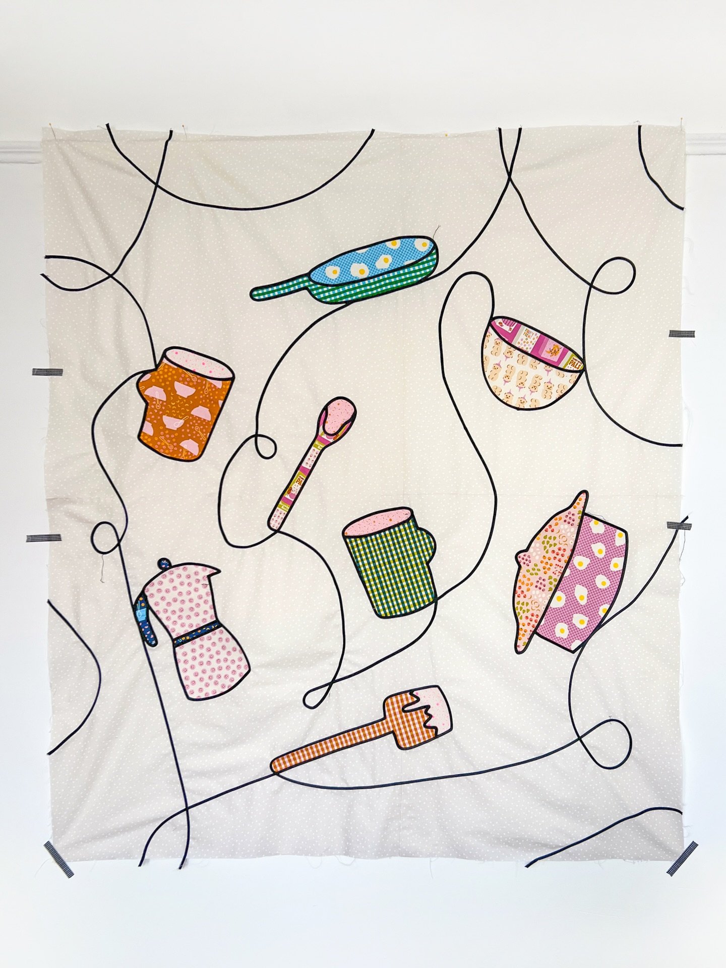Back in August &rsquo;25 I posted a mock up of a quilt I designed [see last post] and wondered if I would ever actually make it&hellip; 🍳 well, I am!! Fusible bias tape and double needle might be my new favorite thing ❤️&zwj;🔥  Also working on a fu