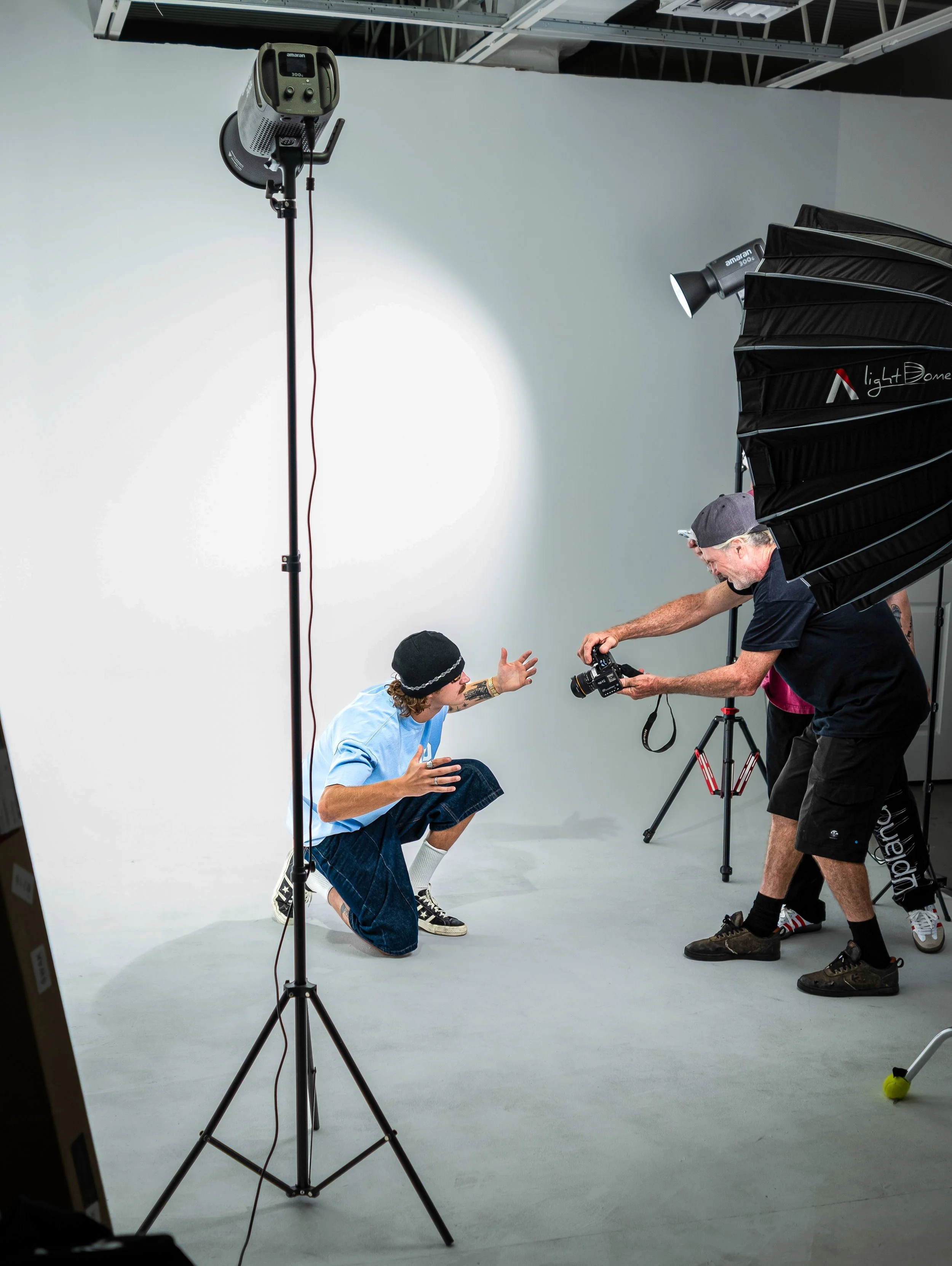 Commercial photoshoot featuring professional skateboarder Nick Day with photographer Matt Collins during a branded content production by Threadline Collective.