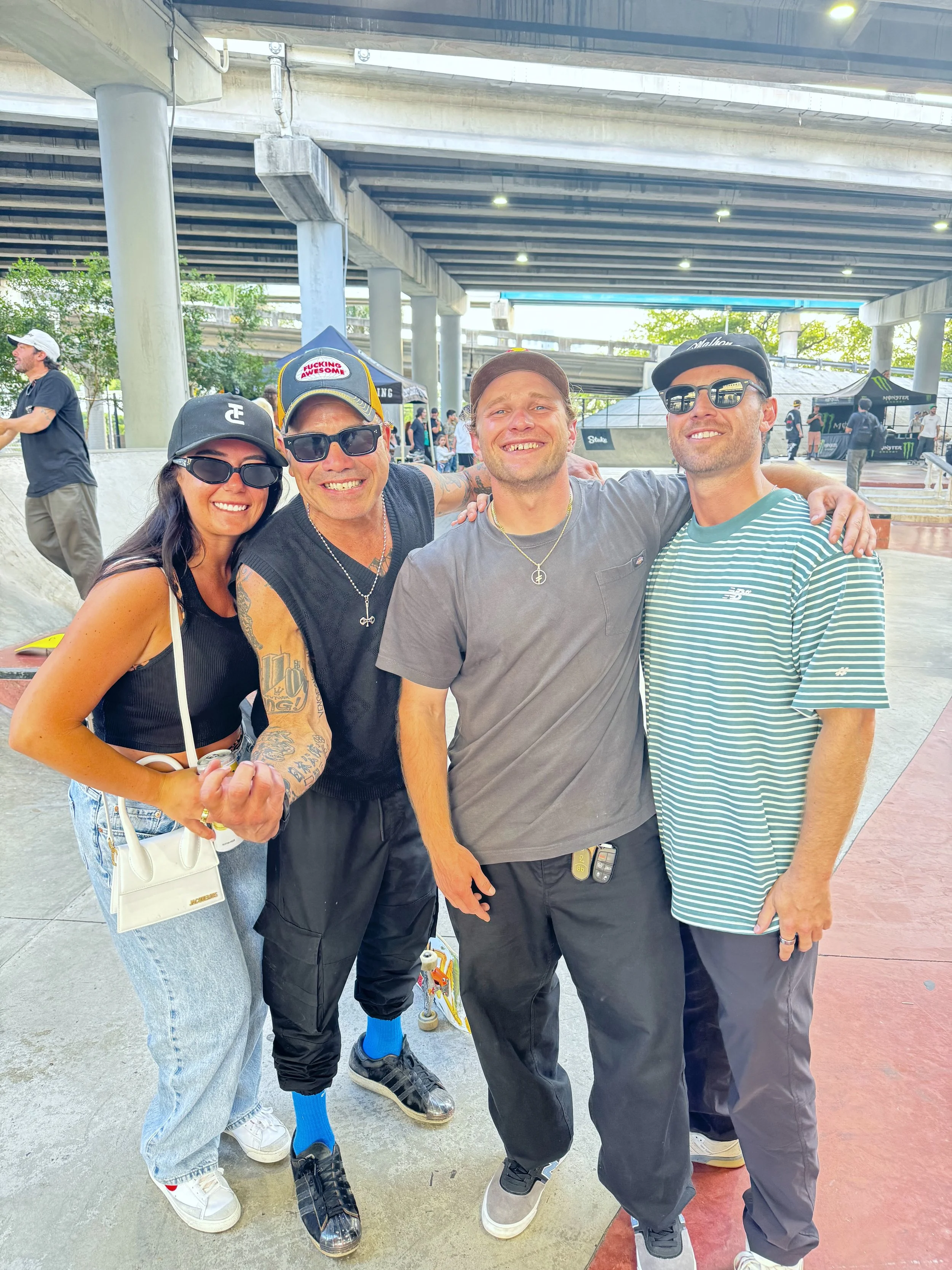 jamie Foy, Skam Dust, and Dillon Denardo happily pose for a picture together at Lot 11 in Miami