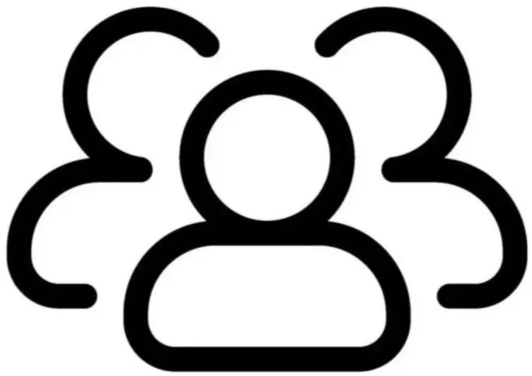 Icon of a person with three connected circles around their head, representing social media or network connections.
