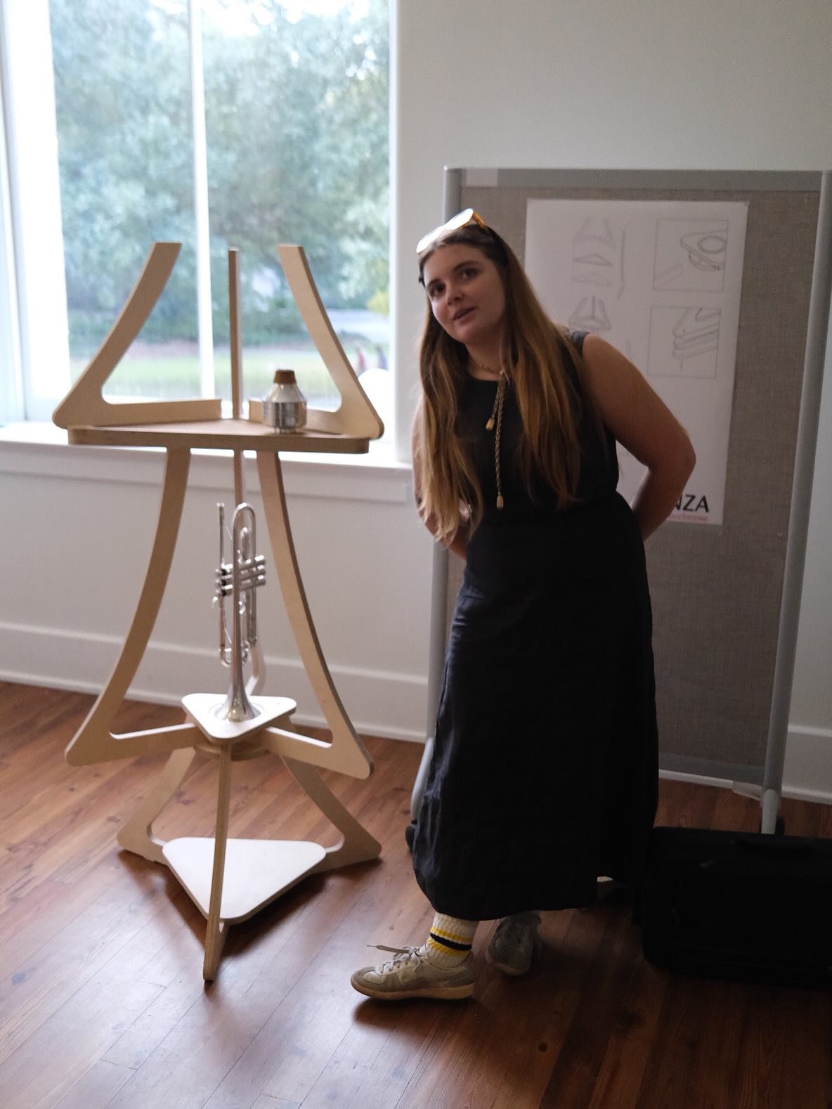 Stanza is a sculptural portmanteau that integrates a trumpet bell stand and a music stand into a single multifunctional form. 
5 feet tall. Designed just for me. Majority is tension fit joinery. 
AND I AM SO PROUD AND SATISFIED AND CONTENT 
I love pl