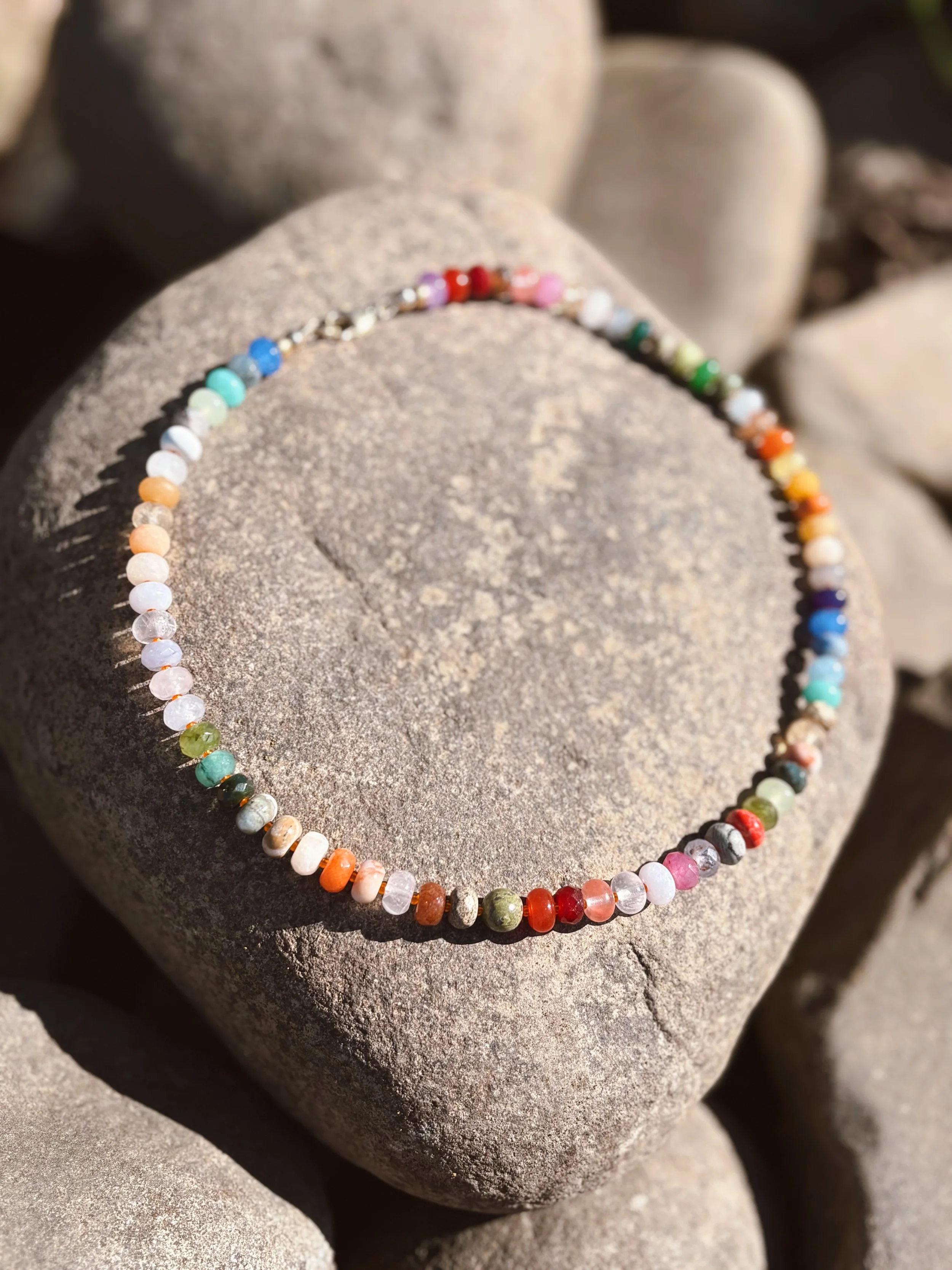 Gemstone 'candy' necklace with gold-filled clasp.