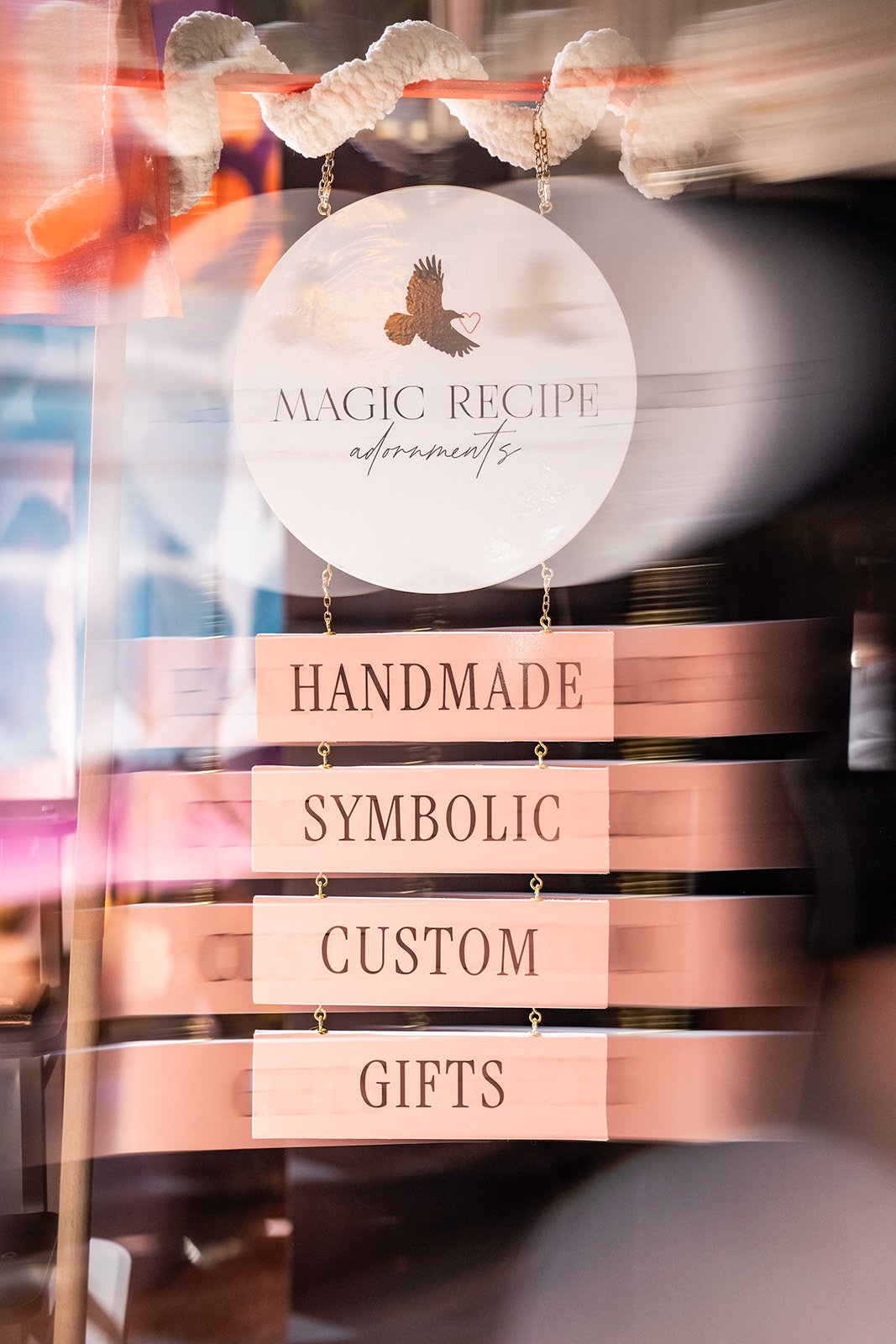 Handmade handing sign for Magic Recipe adornments, photo by Jessica Keaveny