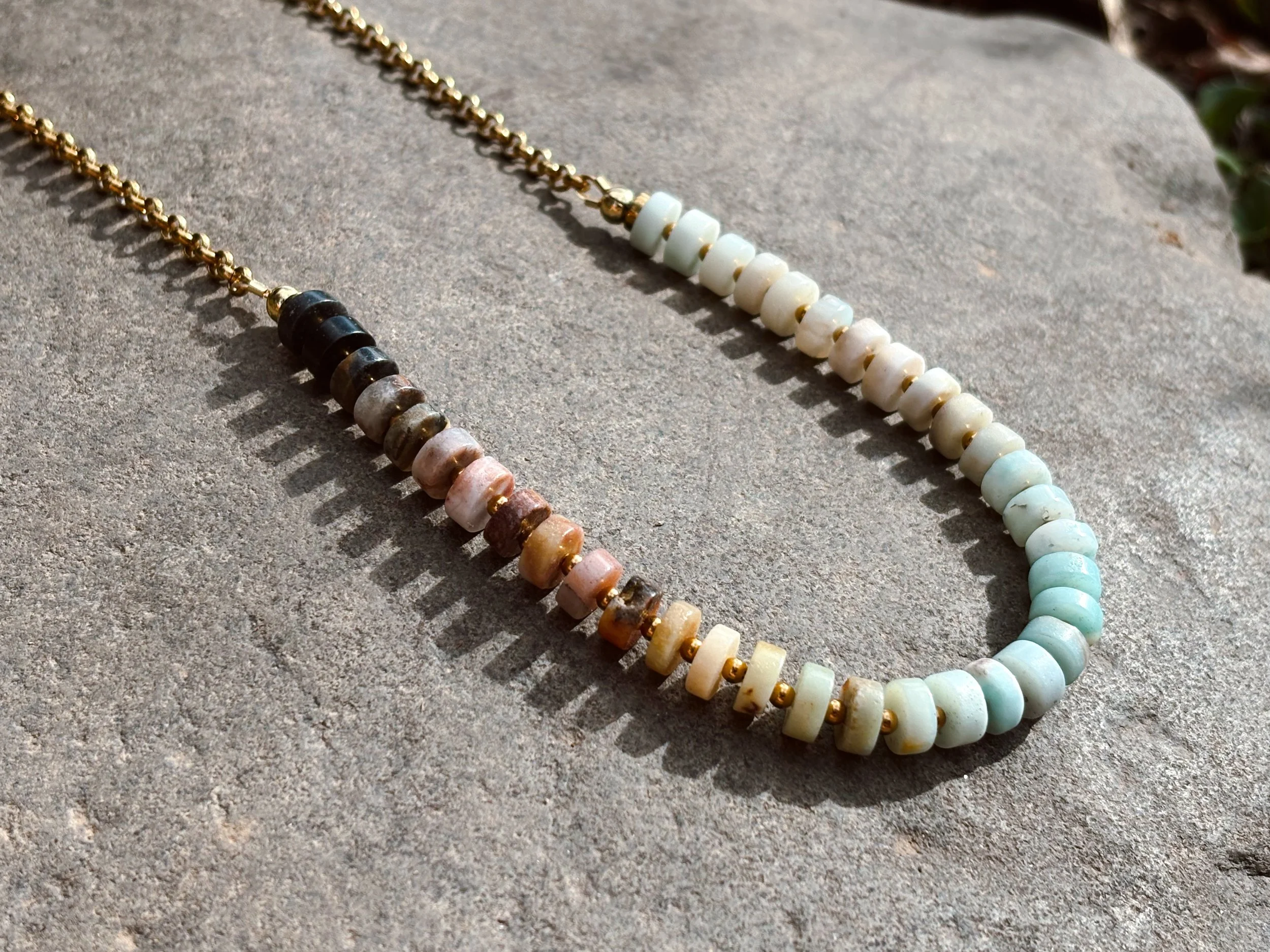 Magic Recipe amazonite gradient necklace 10mm half 18kt gold PVD stainbless steel chain.JPG