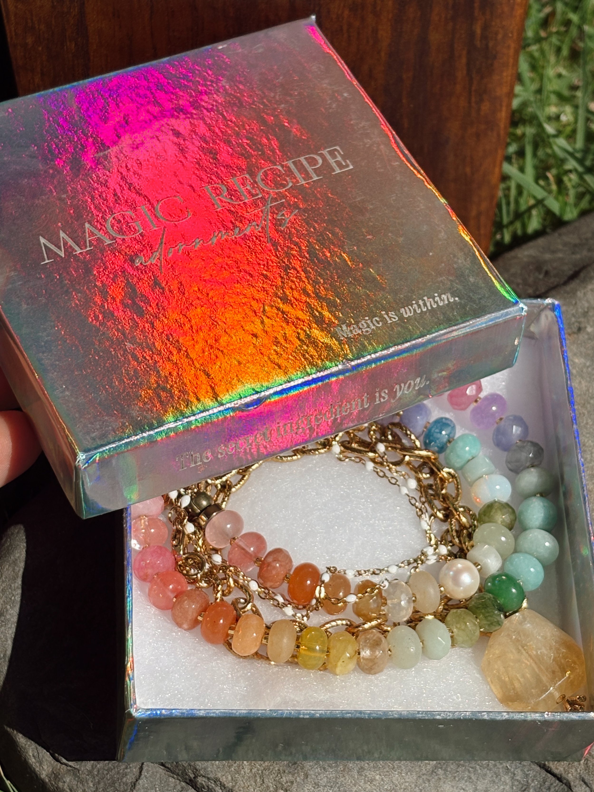 Magic Recipe-gemstone beaded jewelry and stainless steel chain adornments.JPG