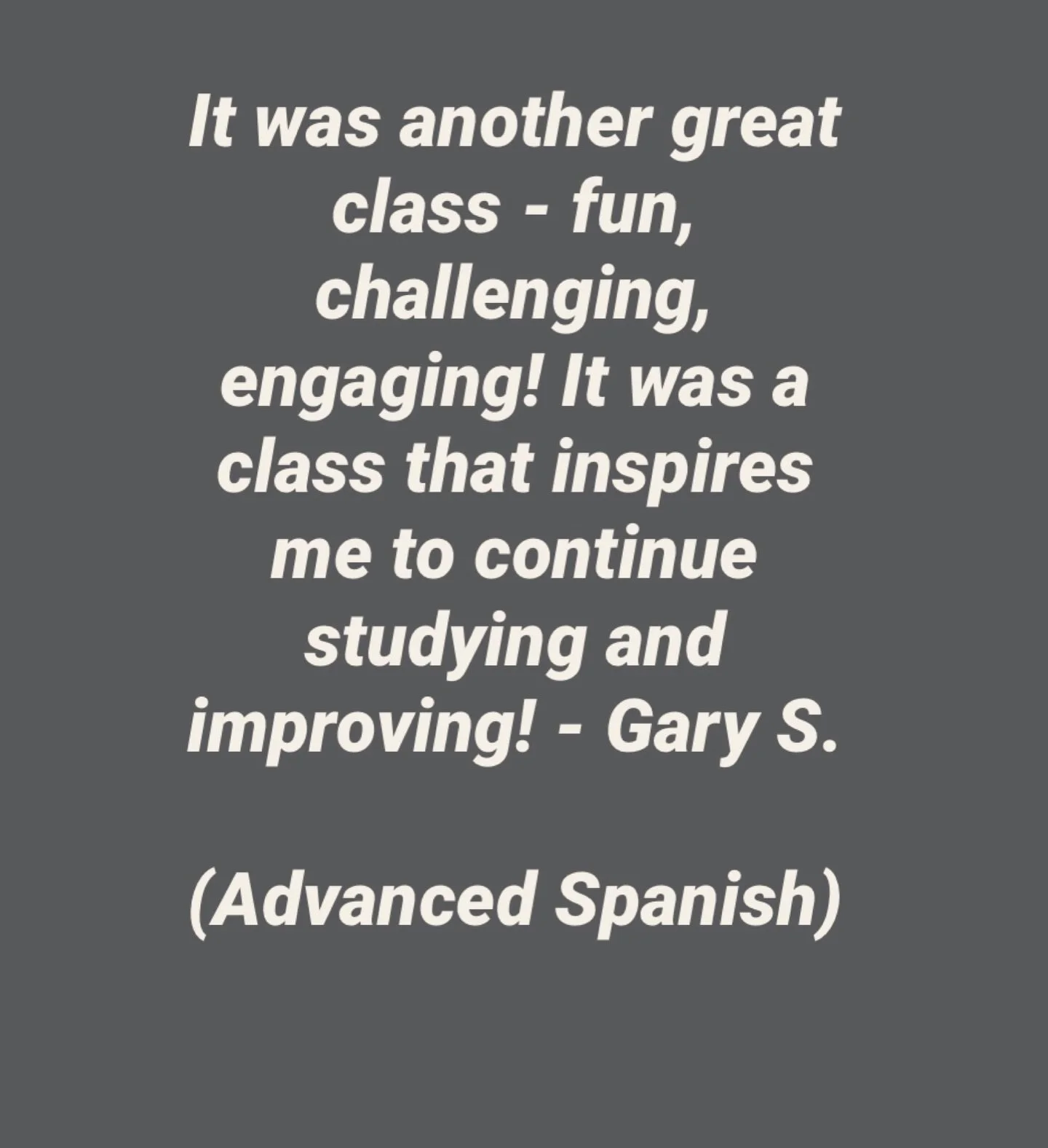Our next 8-week session of affordable Spanish classes for adults starts the week of January 5! See the Spanish tab of our website for details. Note that the Monday Beginner class is full and the Tuesday Beginner class only has 2 spots open. Intermedi