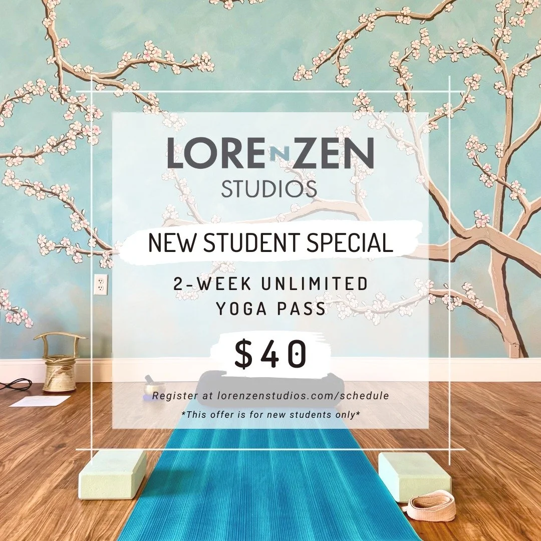 ✨New Student Special ✨

Did you know your first Lorenzen Studios yoga class FREE? As a new student, you can also take advantage of our 2-week UNLIMITED yoga pass for just $40! This is a great way to try all of the classes we have to offer and find wh