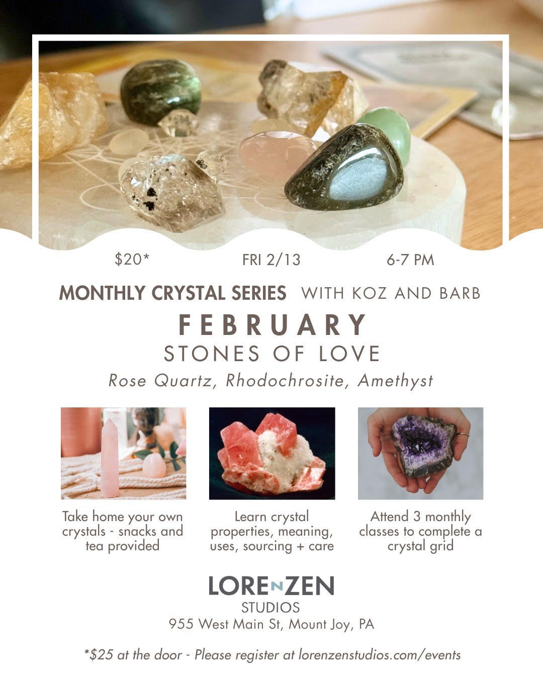 February crystals class with Koz &amp; Barb: stones associated with love