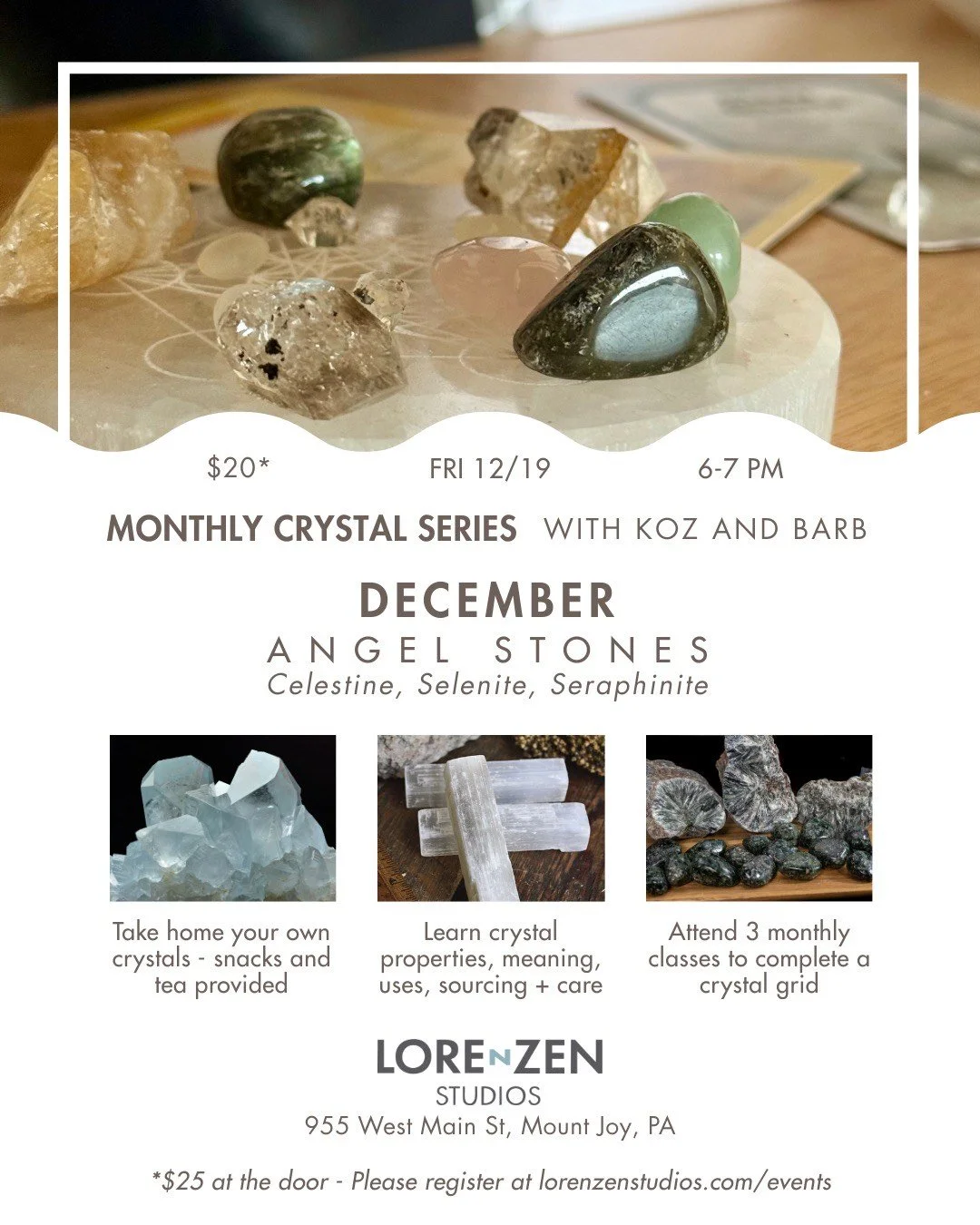 December crystals class with Koz &amp; Barb: angel stones