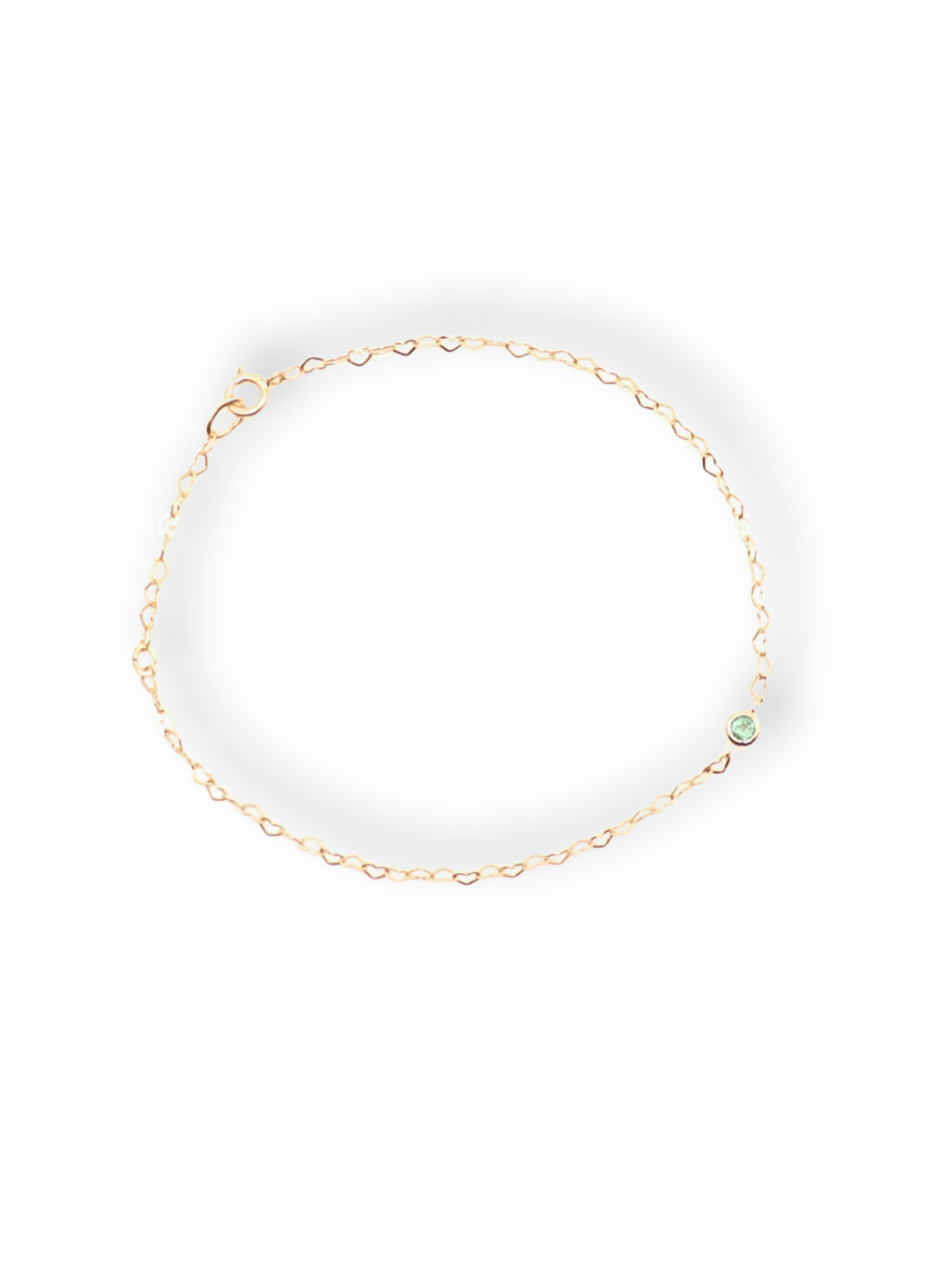 14K Yellow Gold Heart Chain Bracelet with Bezel-set Emerald