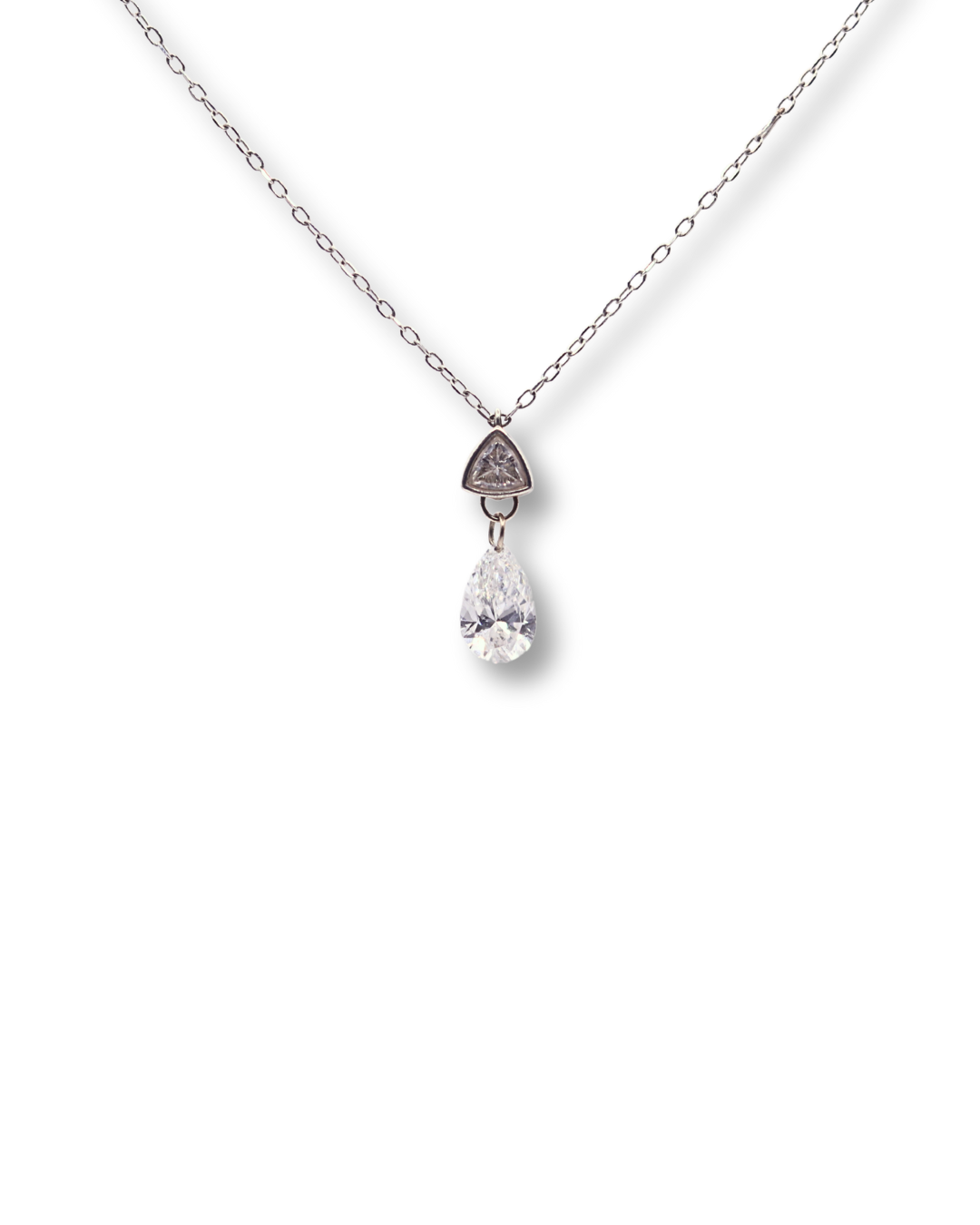 Trillion & Pear Floating Diamond Drop Choker Necklace in 14k White Gold – Convertible 13" - 15"