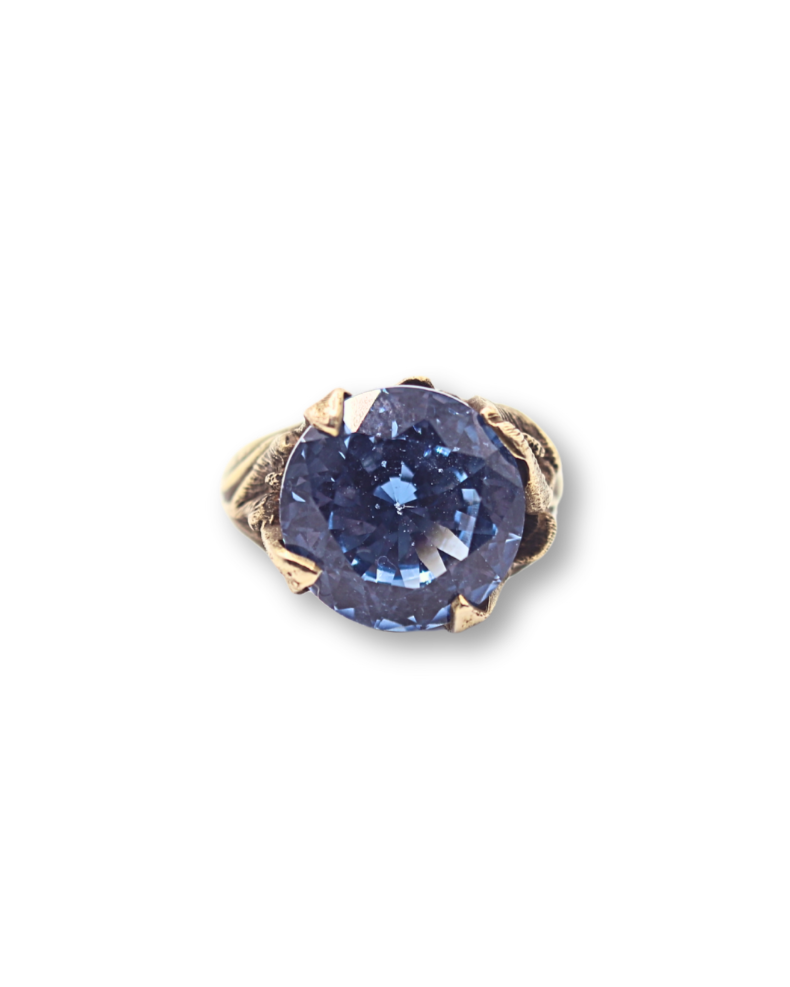 Vintage 14K Gold 10ct Blue Spinel Calla Lily Ring - Size 7.75