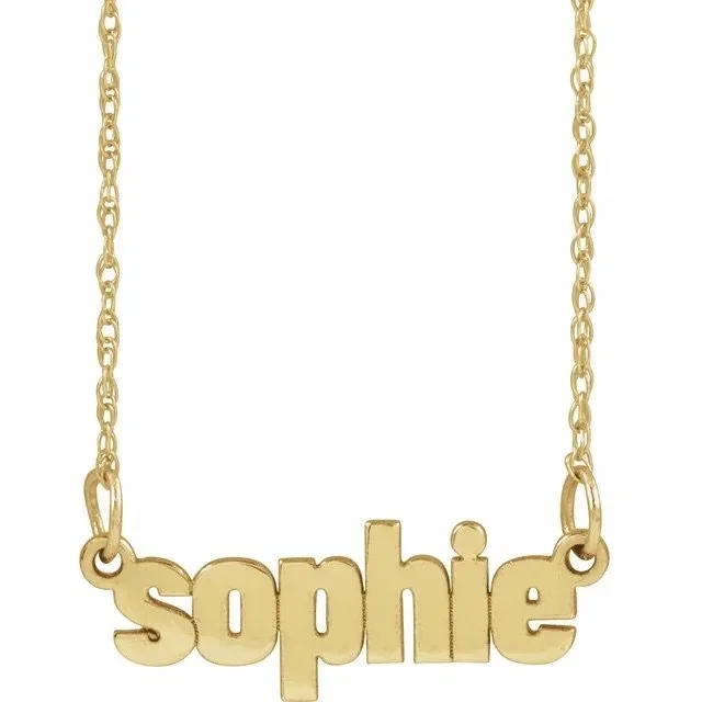 Solid Gold Block Nameplate Necklace