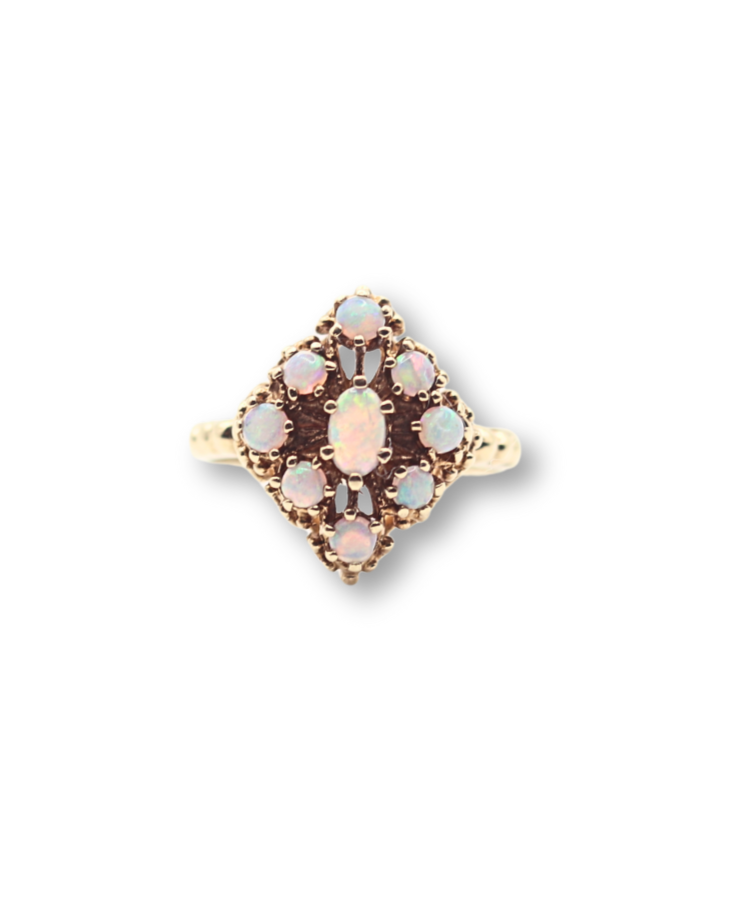 Vintage Opal Cluster Ring — 10K Yellow Gold, Size 6.5