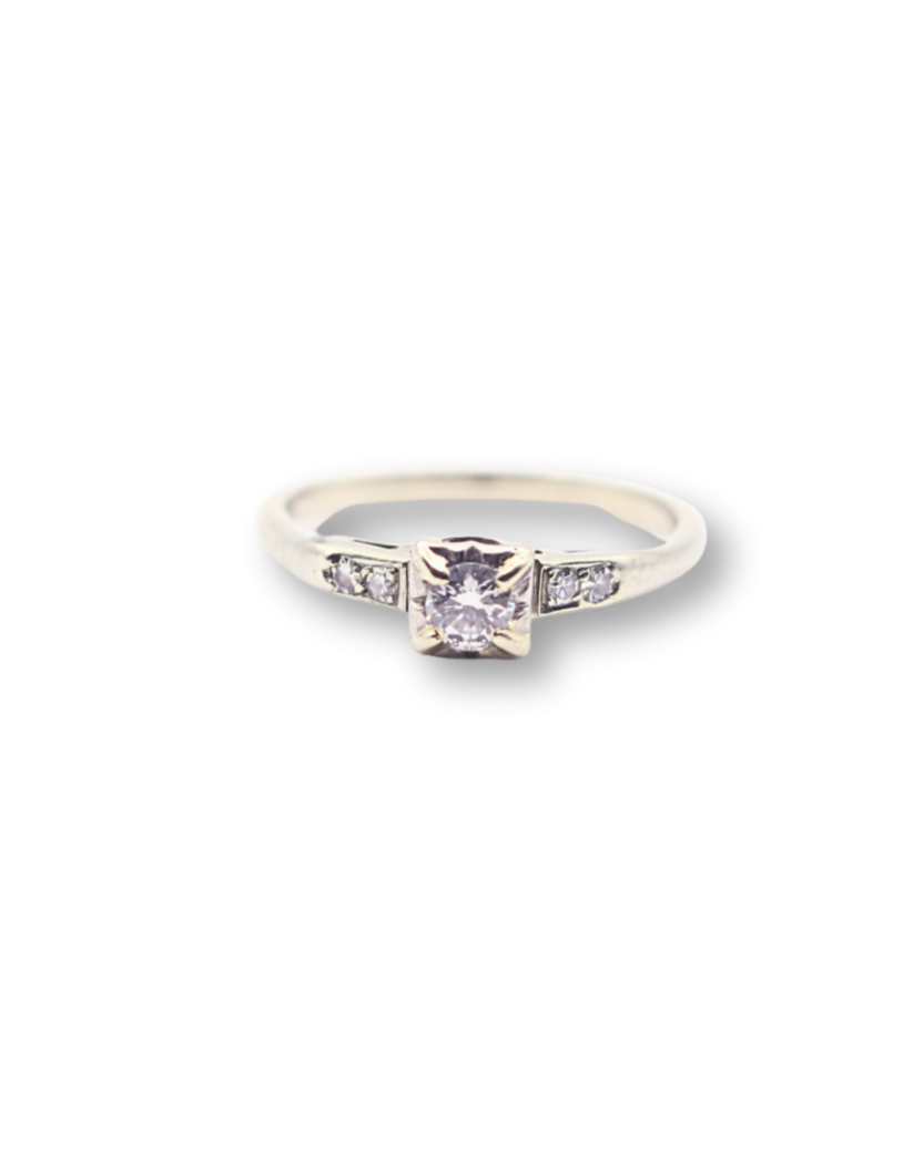 Mid-Century 14K White Gold Illusion-Set 0.3ct Diamond Ring - Size 6.25