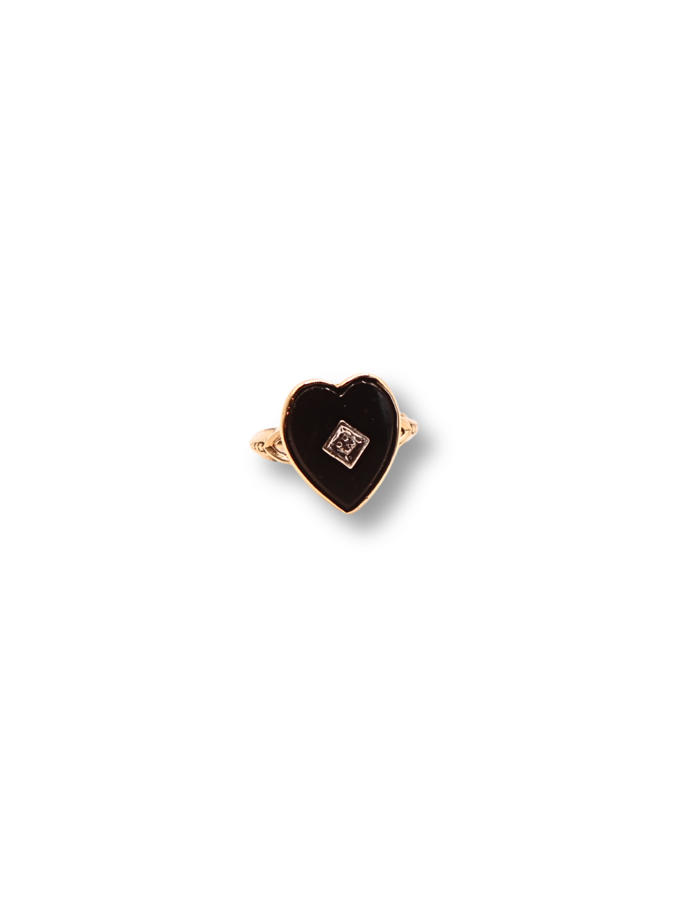 Vintage Heart-Shaped Onyx & Diamond Ring — 14K Yellow Gold, Size 2.75