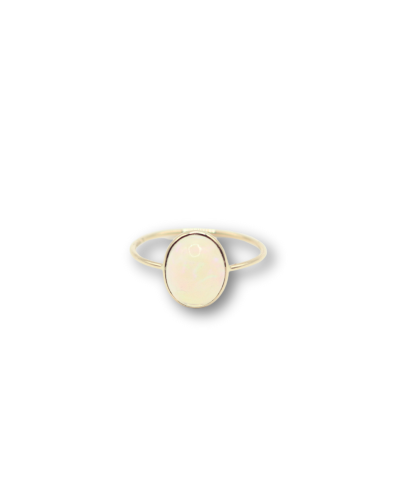 Dainty Ethiopian Opal Cabochon Ring in 14k Yellow Gold - Size 6