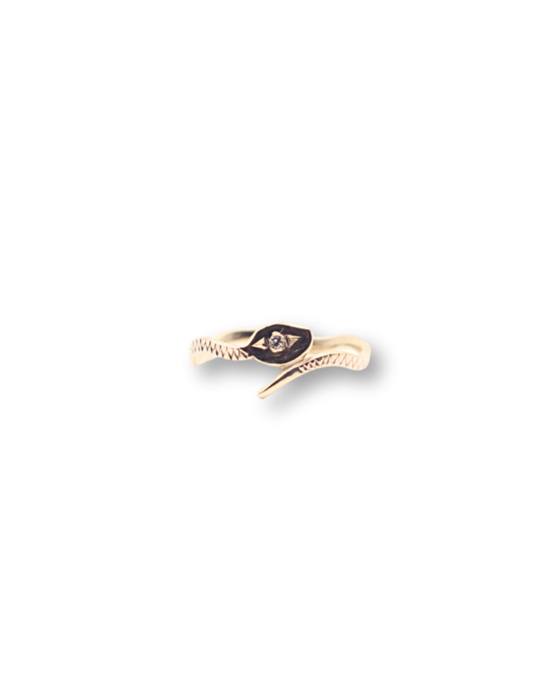 10k Yellow Gold Diamond Snake Ring - Size 4.5
