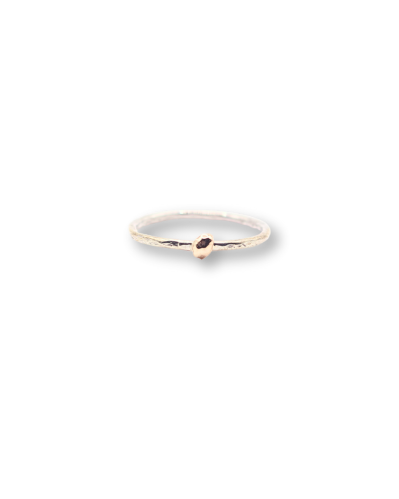 14K Yellow Gold Nugget Ring On Sterling Silver Band