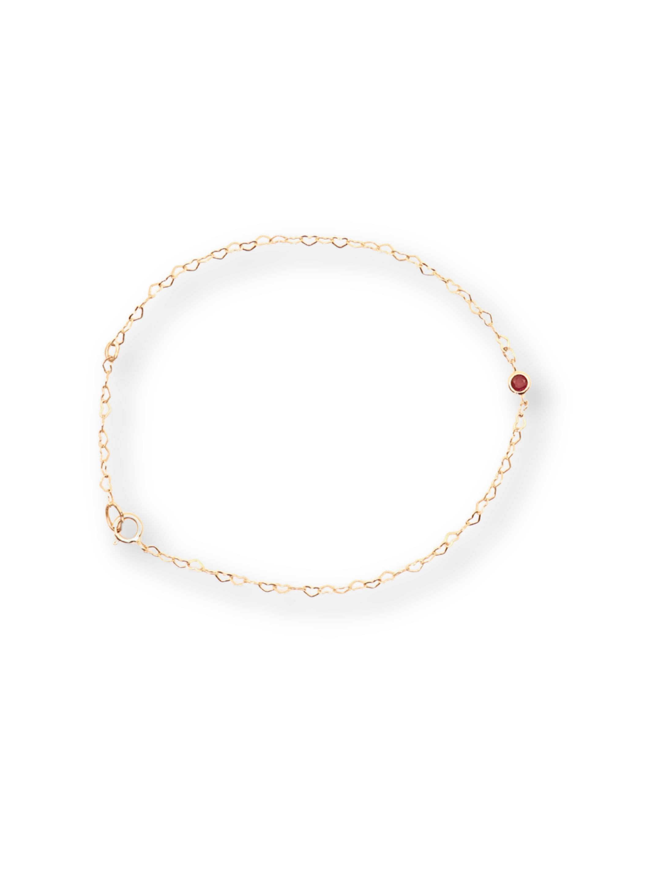 14K Yellow Gold Heart Chain Bracelet with Bezel-set Ruby