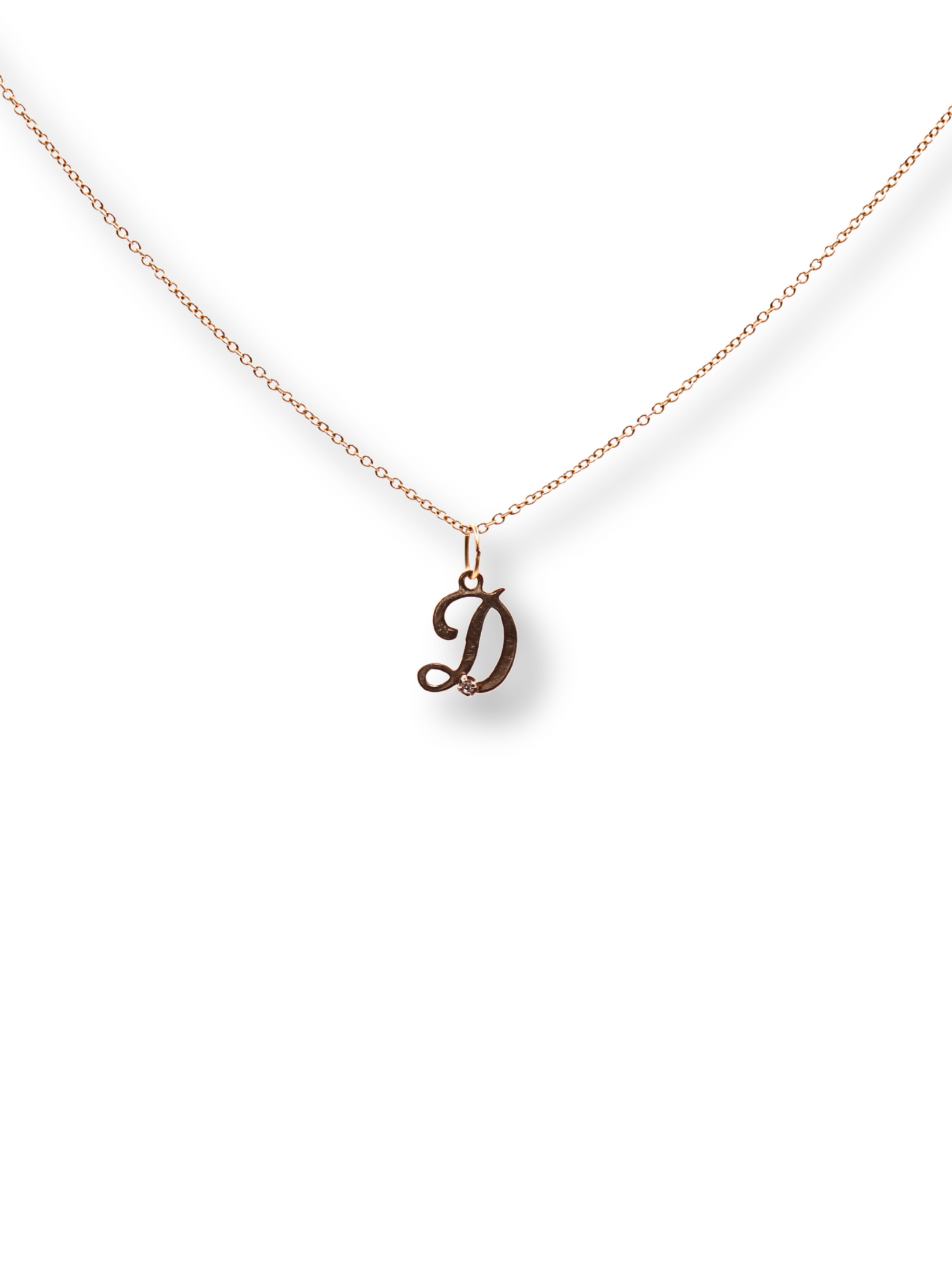 Vintage 14K Yellow Gold "D" Letter Charm with Diamond Accent
