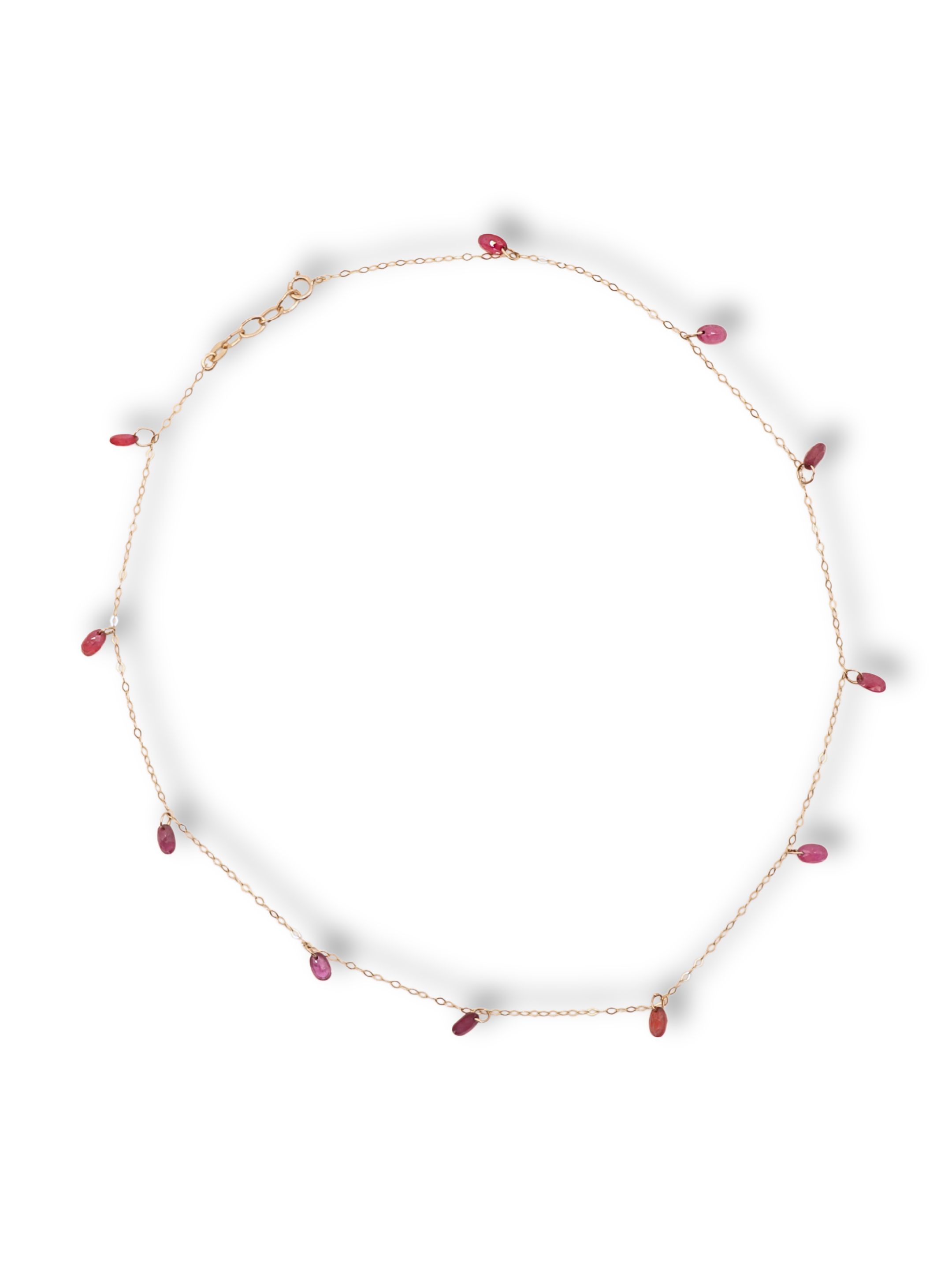 14k Yellow Gold Floating Pink Ruby Choker Necklace