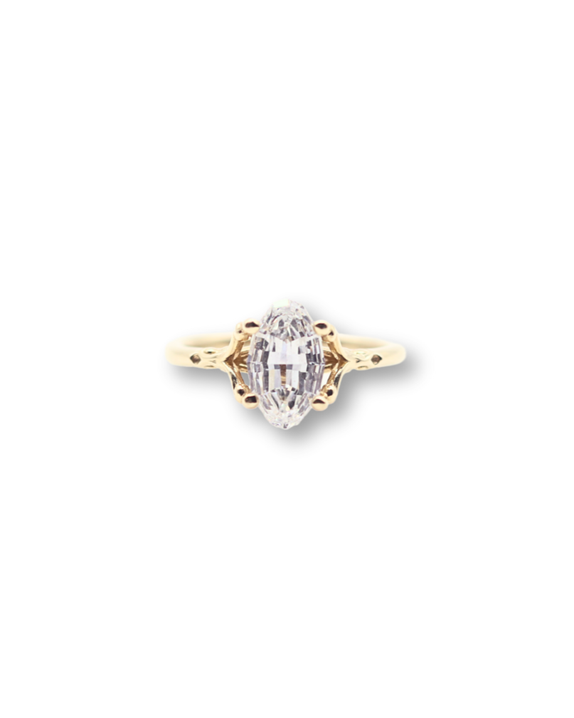 14k Yellow Gold Oval Rose Step Cut Diamond Ring - Size 5.5