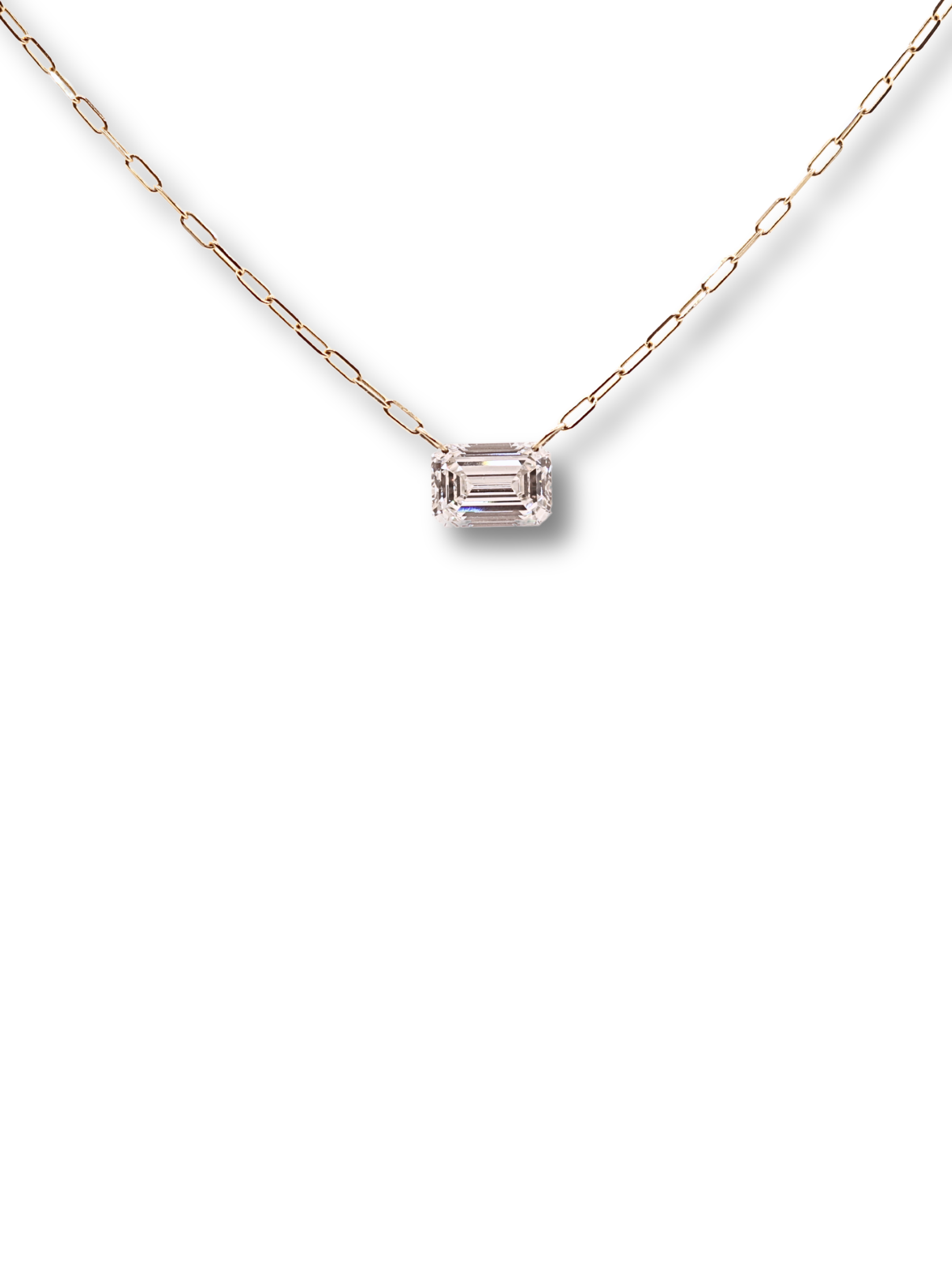 Emerald Cut Floating Diamond Choker Necklace