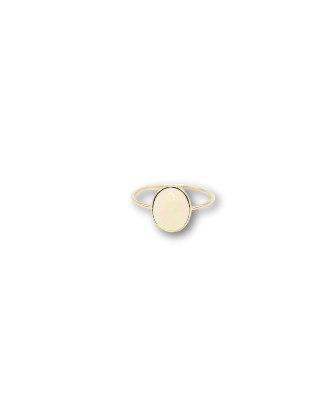 Dainty Ethiopian Opal Cabochon Ring in 14k Yellow Gold - Size 6