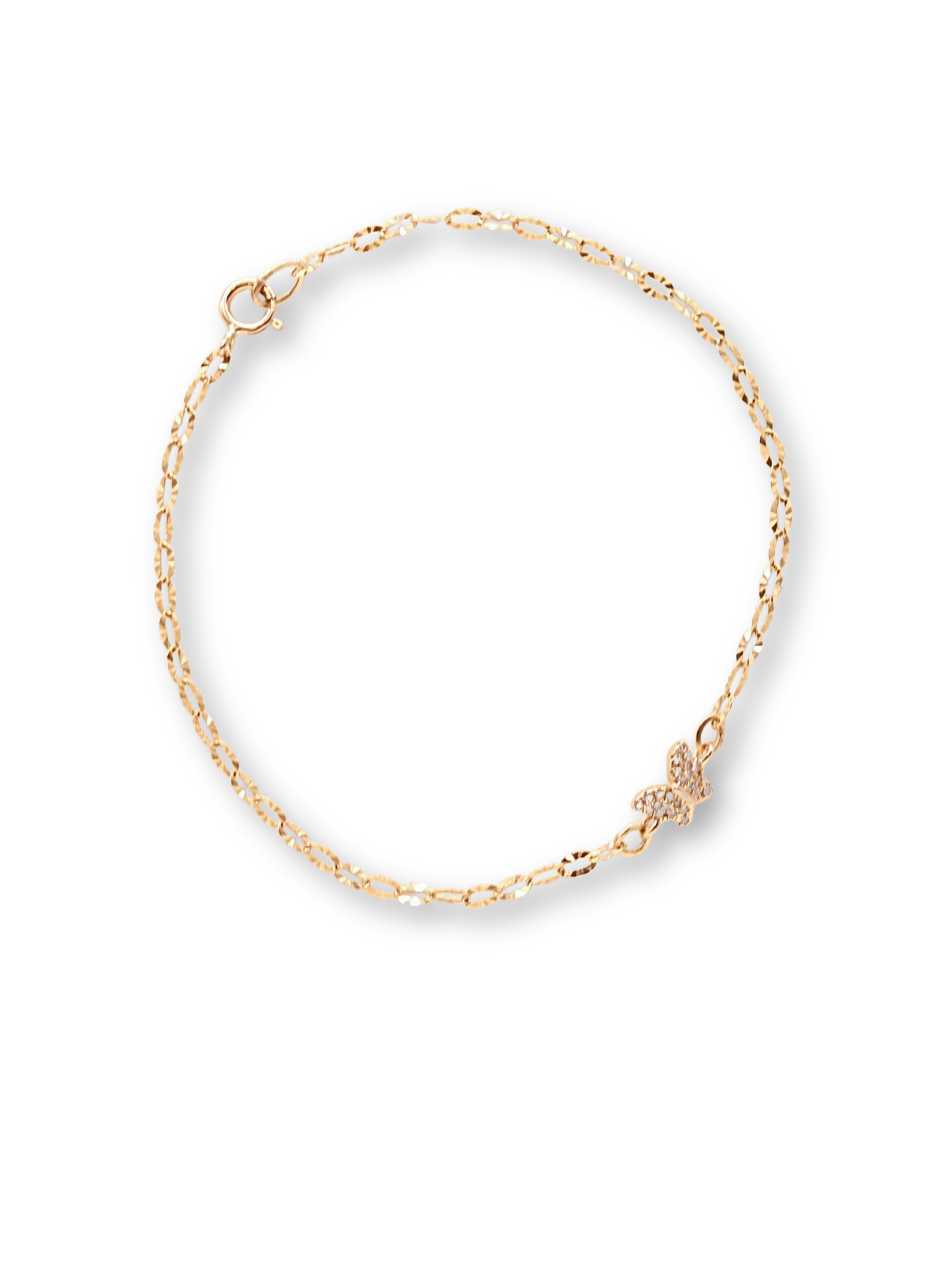 14K Yellow Gold Diamond Butterfly Bracelet - 6