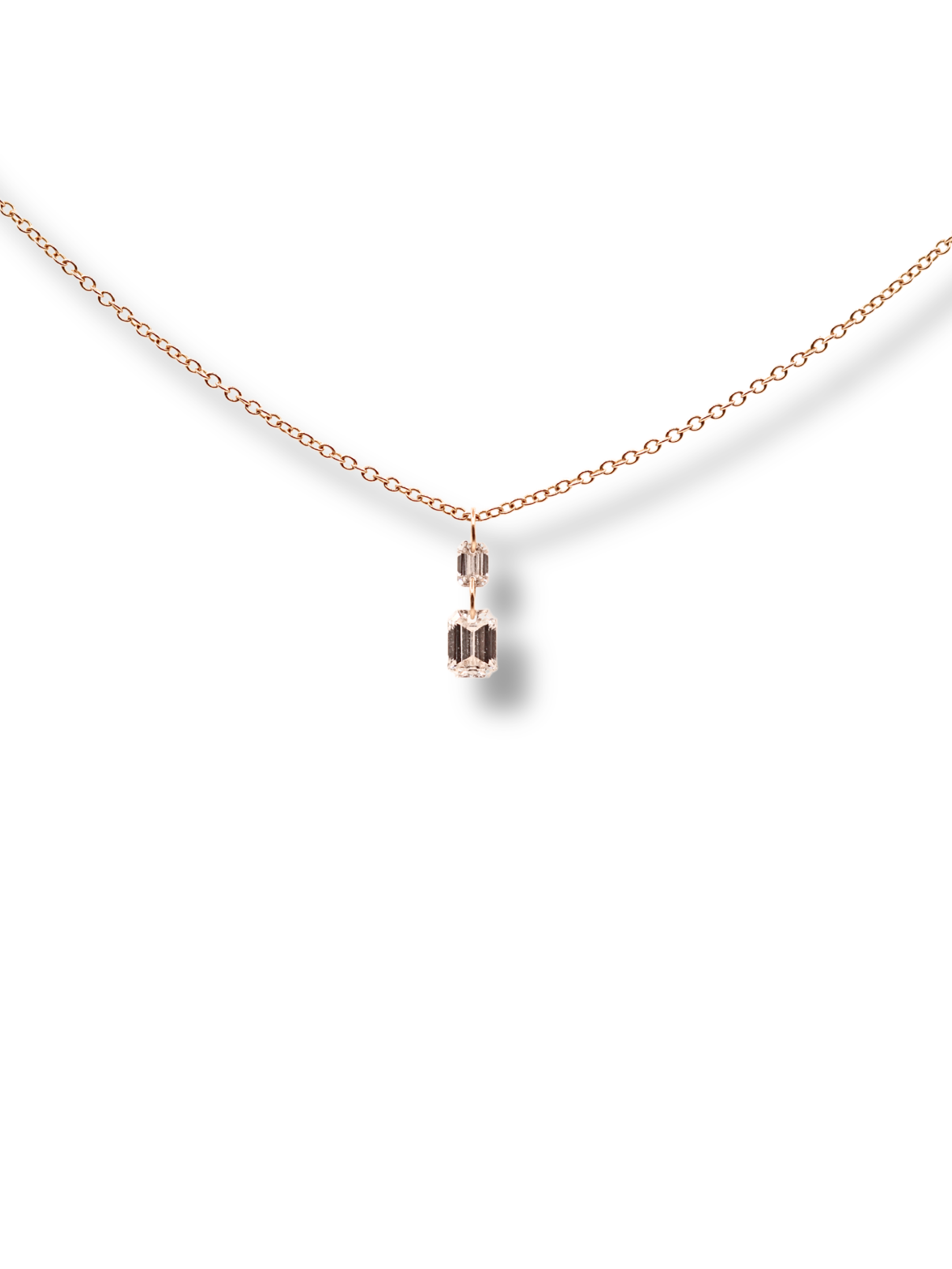 Emerald Cut Floating Diamond Drop Charm