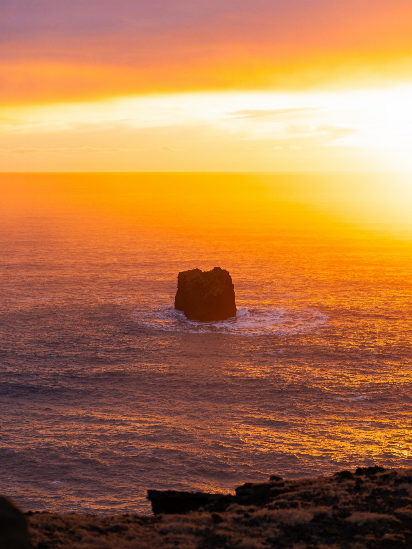 From the top of Dyrh&oacute;laey 🌅
At sunset you really see how active this coastline is 🌊