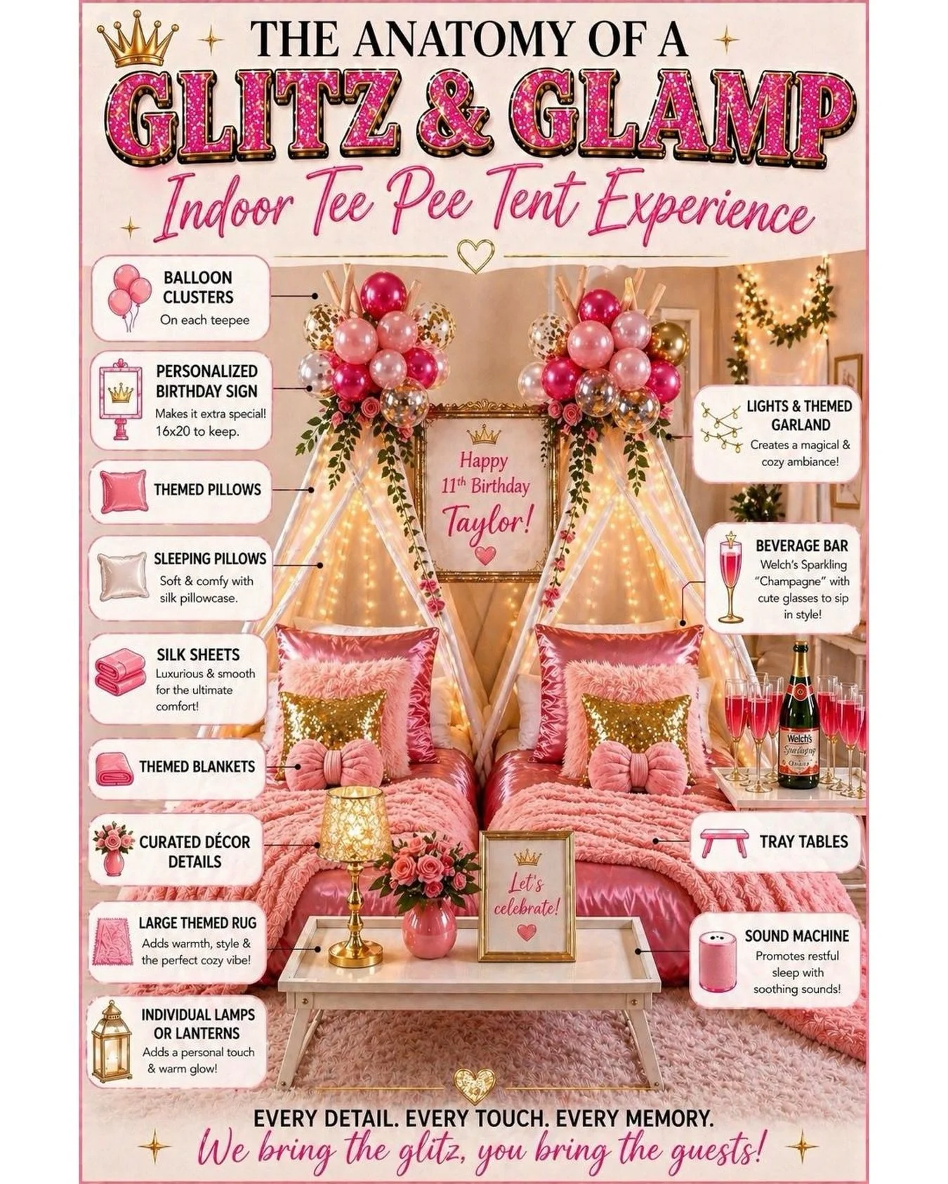 Not your average sleepover ✨

This is a fully styled, luxury teepee experience, designed, delivered, and set up for you 💕

All you have to do is pick your date&hellip; we&rsquo;ll handle the rest. 

www.Glitzglamp.com 

#glitzandglamp #raleighnc #ra