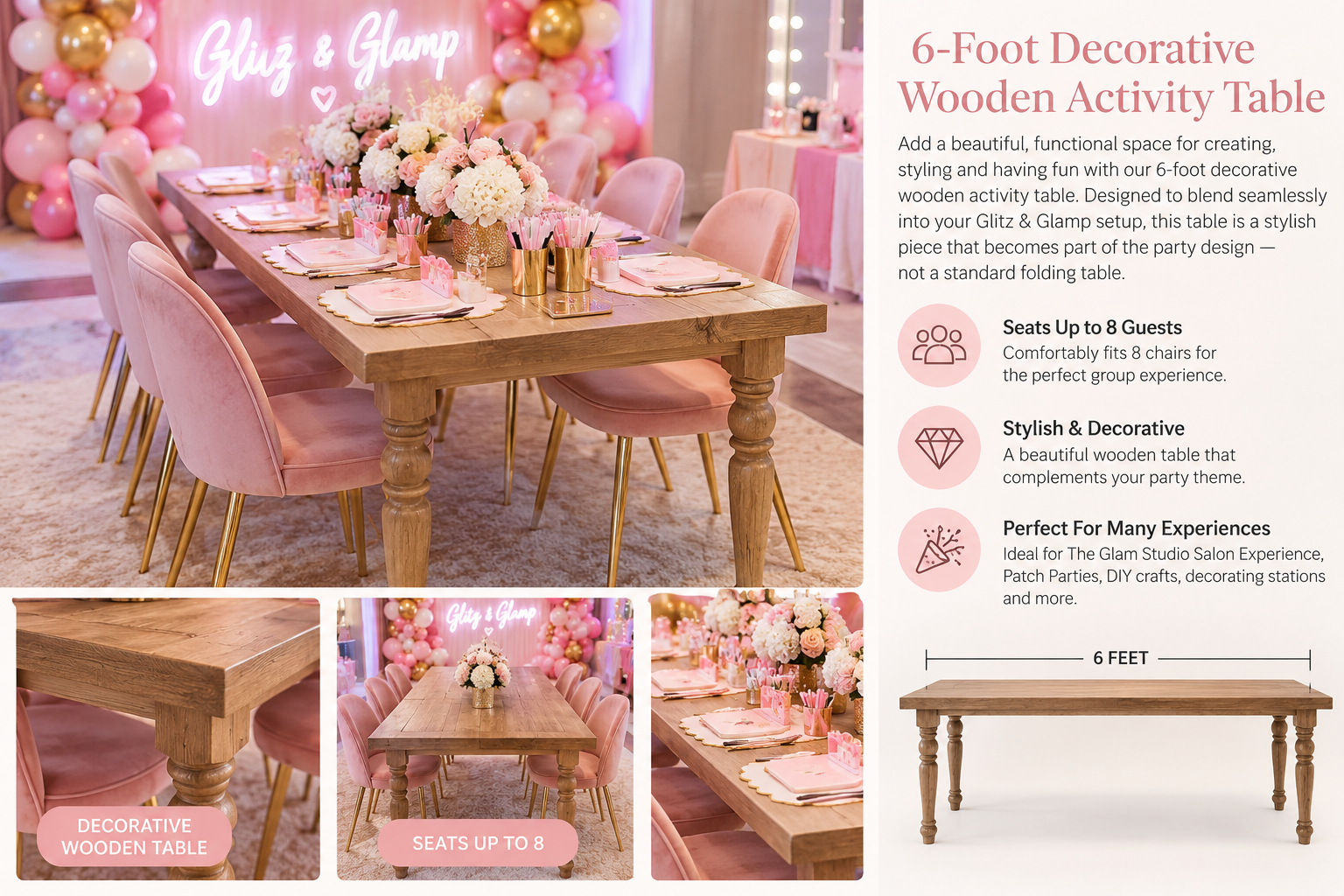 6 Ft  Decorative Wooden Activity Table